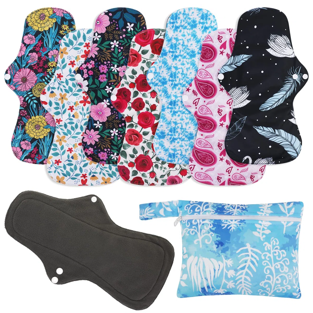 PHOGARY Assorbenti Lavabile, 7 Pezzi Assorbente Lavabiles Igienici Riutilizzabile, Salvaslip Lavabili Panty Liners con 1 Impermeabili Borse di Stoccaggio, 33 cm