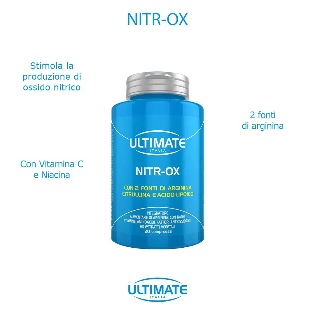 Ultimate Italia - Nitr-ox - Integatore con 2 fonti di arginina citrullina e acido lipoico - 120 Cpr