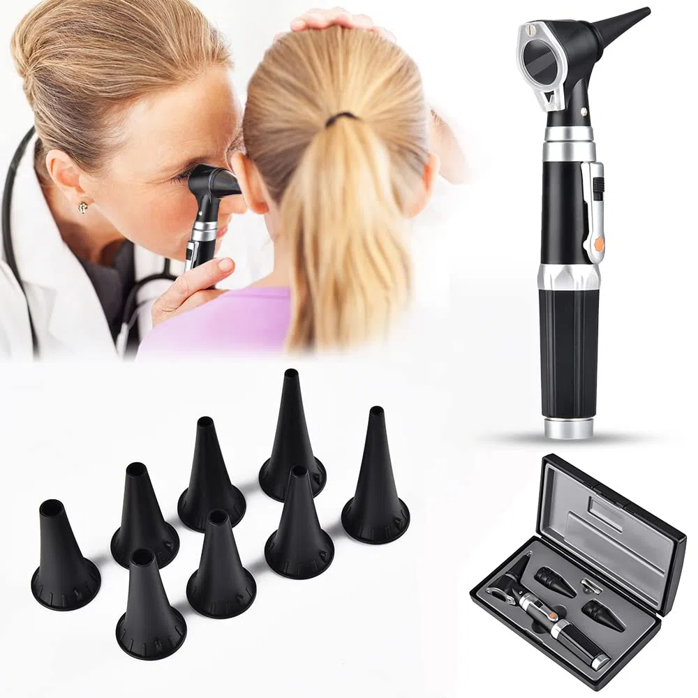 Mini kit di otoscopi auricolari - Cannocchiale con LED, ingrandimento 3X, 8 tappi e 1 custodia - Materiale medico tascabile per infermieri, bambini, adulti, animali domestici
