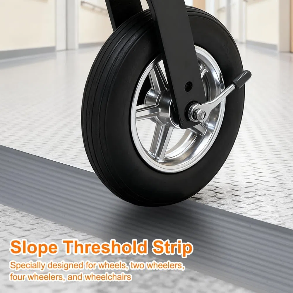 Rampa di Soglia per Porta in TPE, Altezza 2.5 cm, Carico Max 500 kg, Antiscivolo | per Sedie a Rotelle Elettriche, Passeggini, Robot Aspirapolvere, Disabili | Design Resistente (Grigio, 100x6.5x2.5cm)