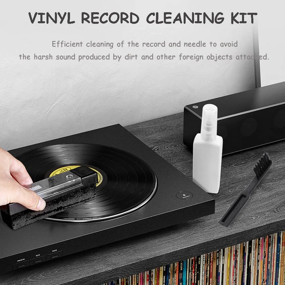 Diyeeni Spazzola antistatica per Dischi con tampone in Velluto, Set di spazzole per la Pulizia dei Dischi in Vinile con Spazzola per Aghi, rimozione Polvere per la Pulizia del Giradischi in Vinile