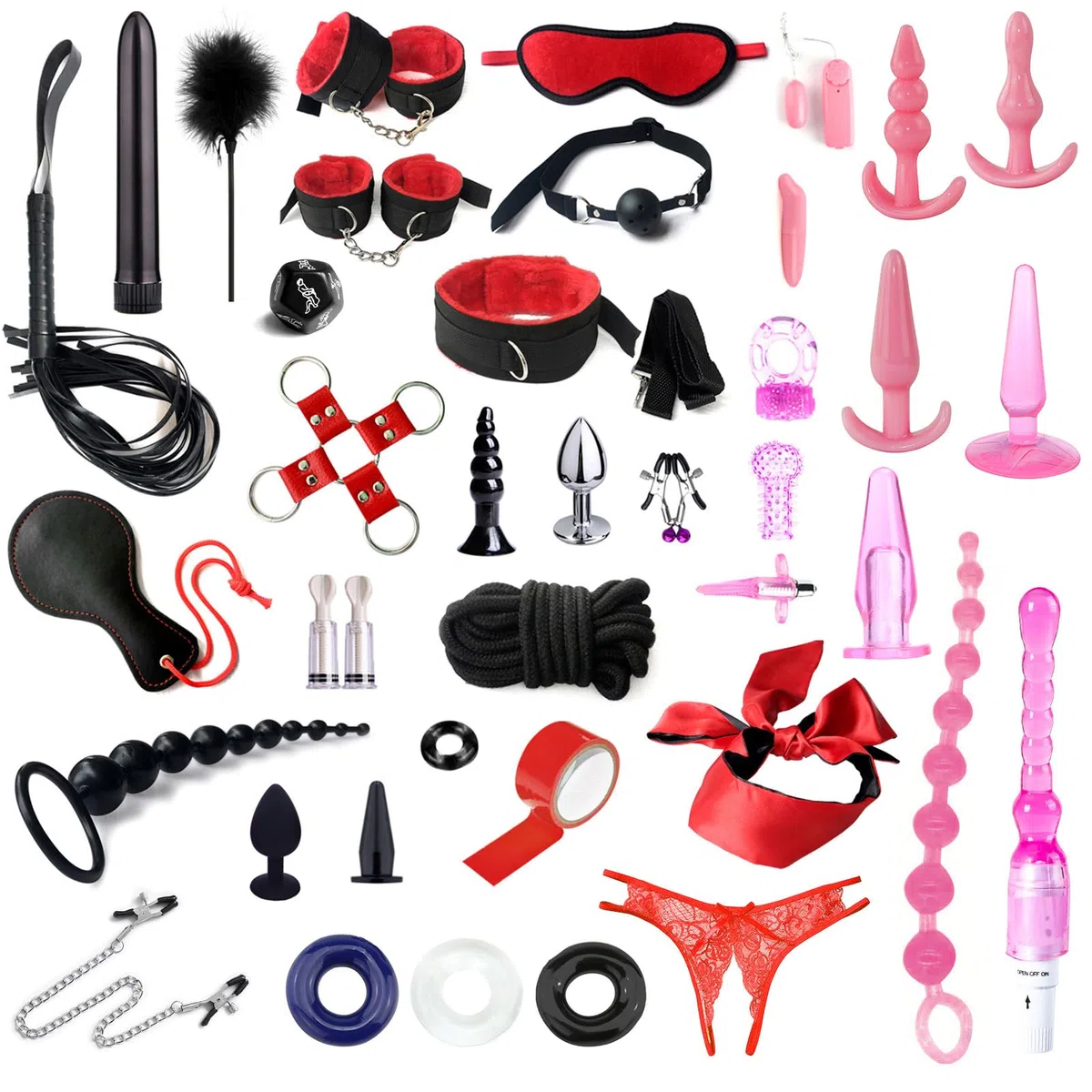 BDSMAGE Set Bondage 39 Pezzi Erotic Sex Toys, manette Sexishop Sexytoysys Donna Coppia, Plug Anale Butt Plug Set, Collare, Benda, Morsetti Capezzoli, BDSM sexy shop per Coppie Adulti