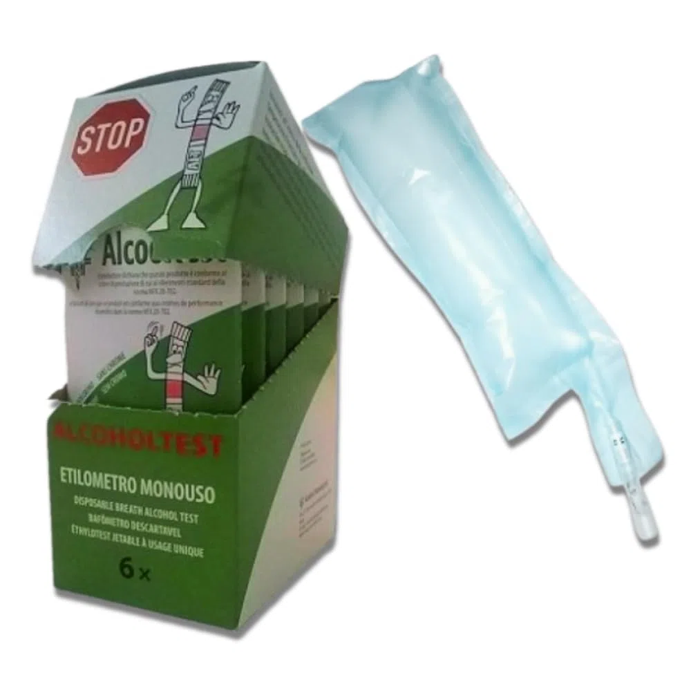 GEF Medica - 6 Alcol Test Monouso con Palloncino, Etilometro Senza Cromo Esavalente, Sicuro e Certificato, Test Rapido e Preciso con Lettura in 2 Minuti, Per Uso Personale e Professionale
