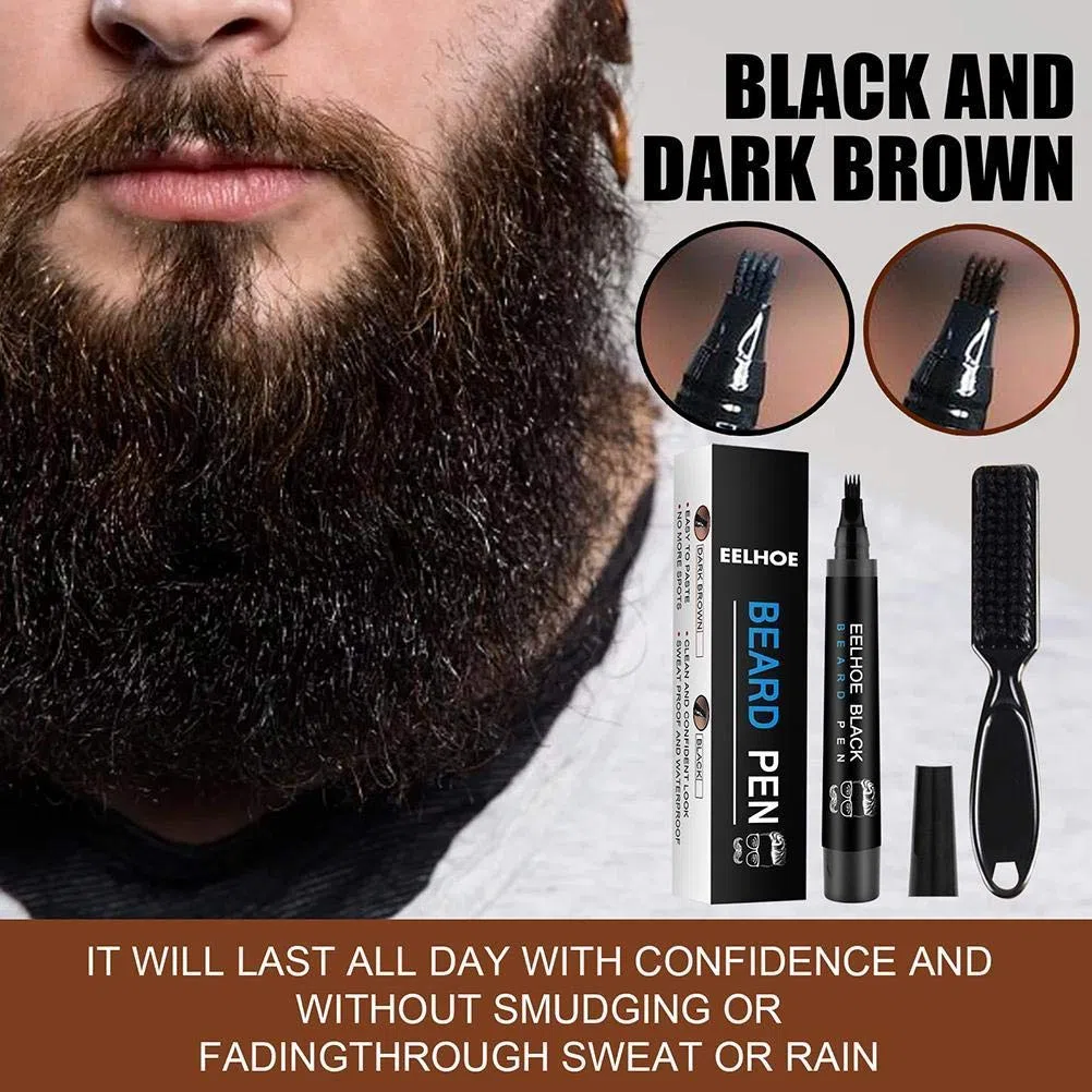Penna impermeabile per barba, riempitivo per matite barba, matita per barba e pennello rinforzatore per barba, kit per baffi, strumenti per modellare i baffi