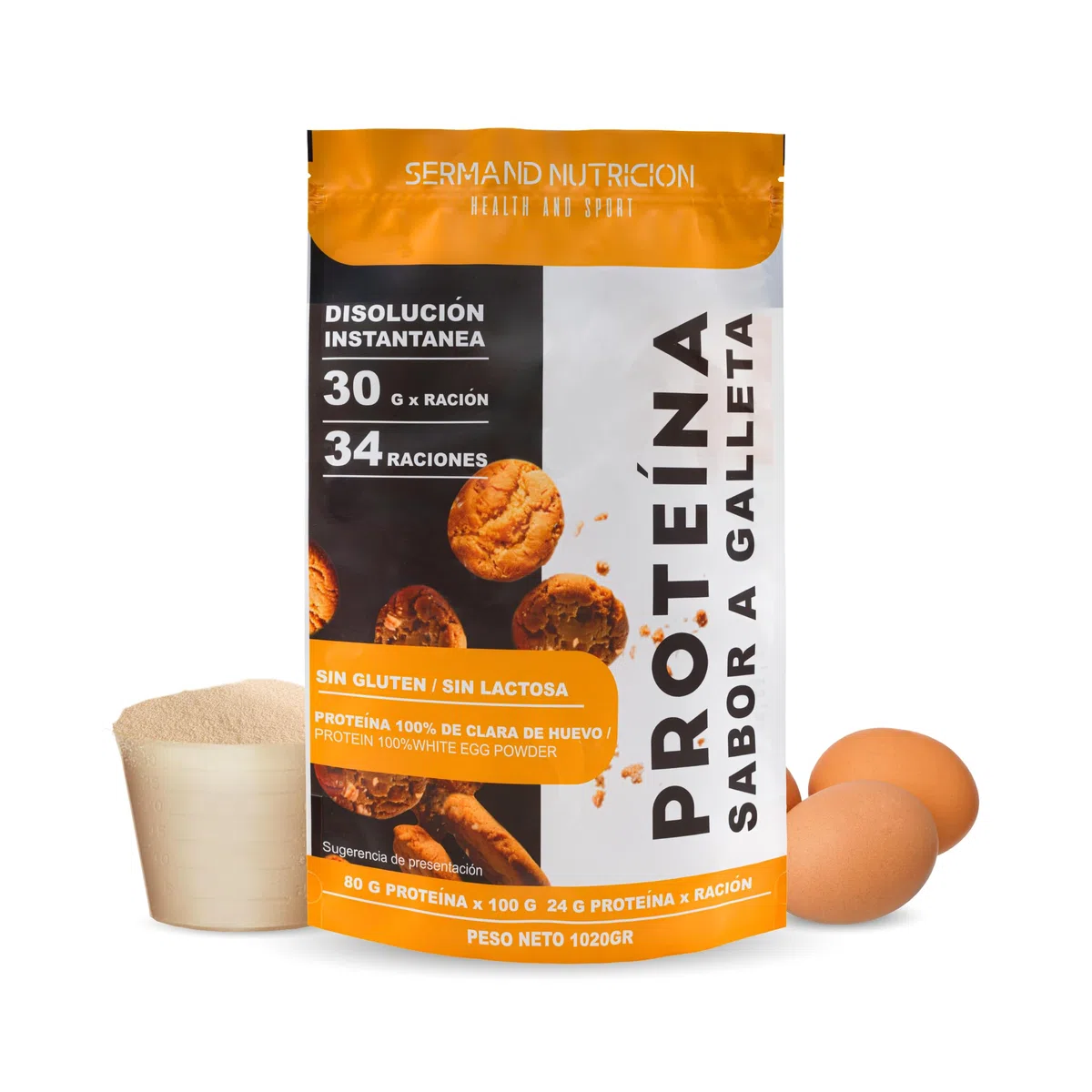 Proteine Istantanee da Albume d’Uovo in Polvere al Gusto Biscotto (1020 g) | Proteine in Polvere Senza Glutine | Per la Massa Muscolare | Senza Lattosio