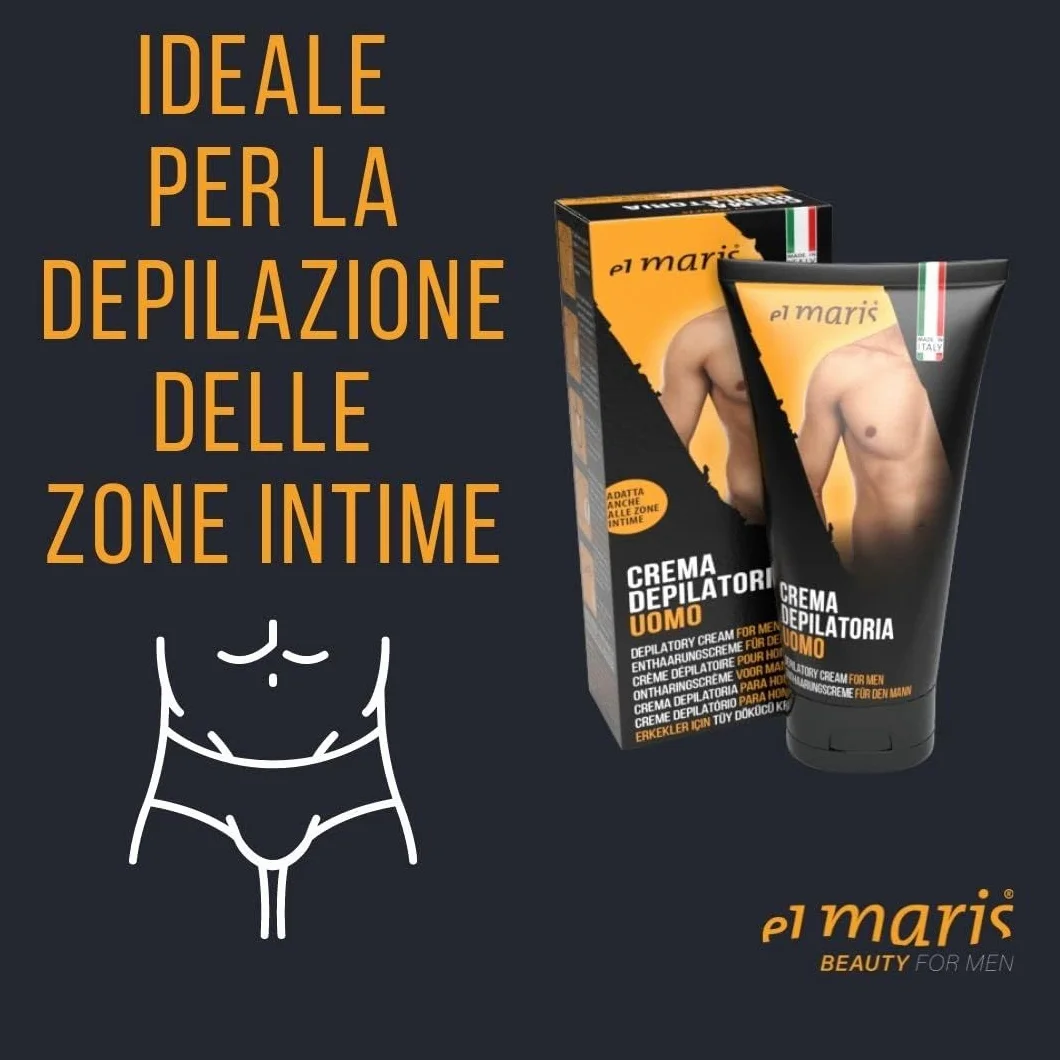 ELMARIS - Crema Depilatoria Uomo - Corpo e Zone Intime - MAXI TUBO 400 ml - Ultrarapida e Delicata - Per Pelli sensibili