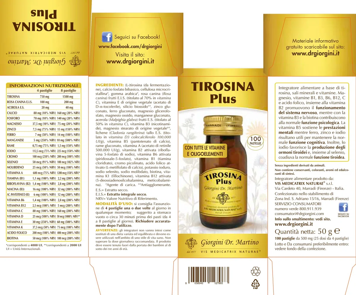 Integratore TIROSINA PLUS pastiglie - 50 g