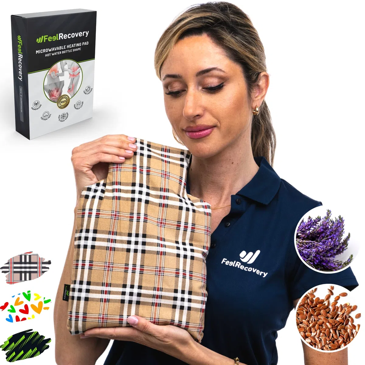 Cuscino Termico forma di Borsa dell'Acqua Calda - Cuscino Riscaldante con Semi di Lino e Fiori di Lavanda (30x22 cm) - Riscaldabile al Microonde con Federa Esterna Lavabile in Cotone 100%