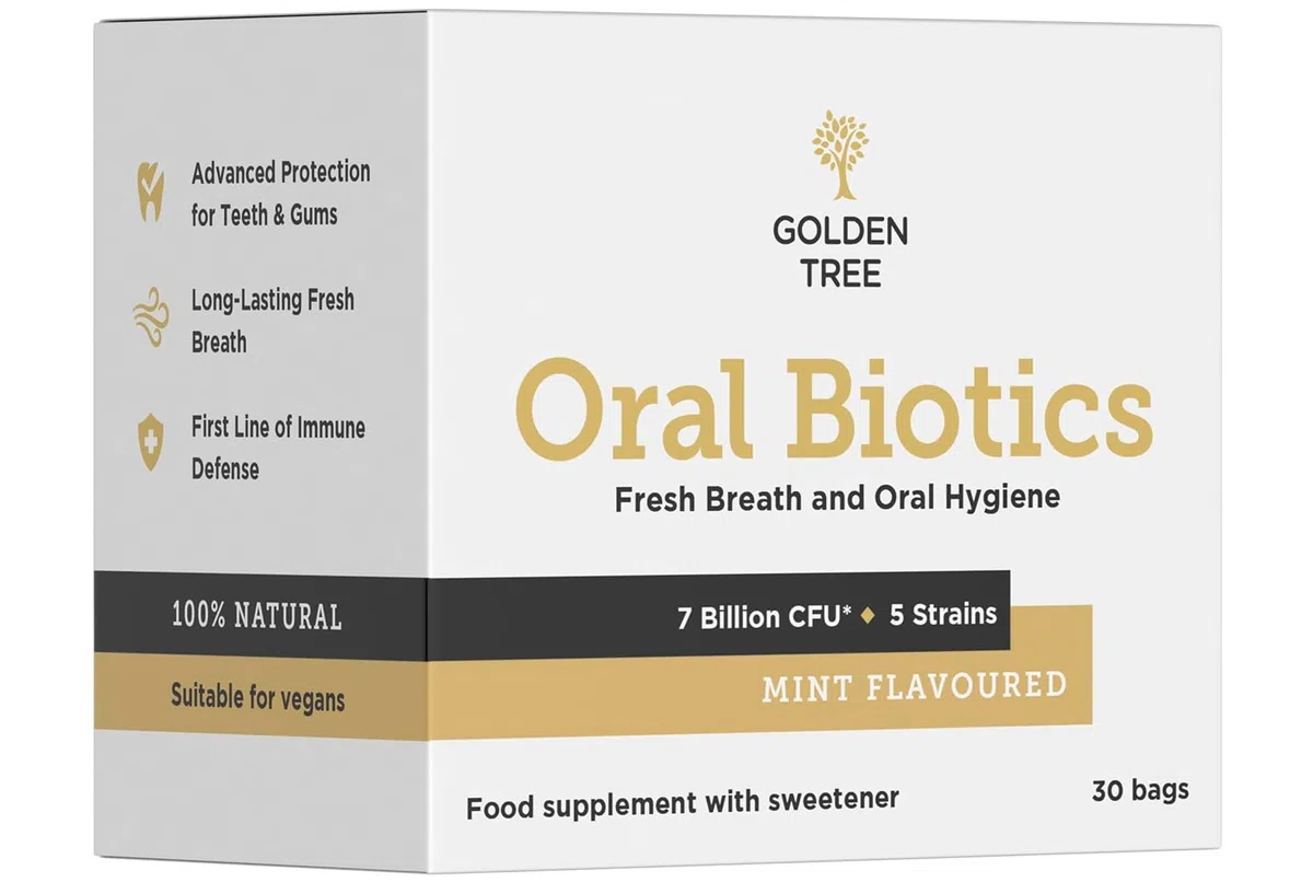 Golden Tree Oral Biotics – Probiotici Orali per la Cura del Cavo Orale, 7 Miliardi di UFC per Dose, Probiotici per la Bocca in Bustine con 5 Ceppi Batterici, 30 Bustine