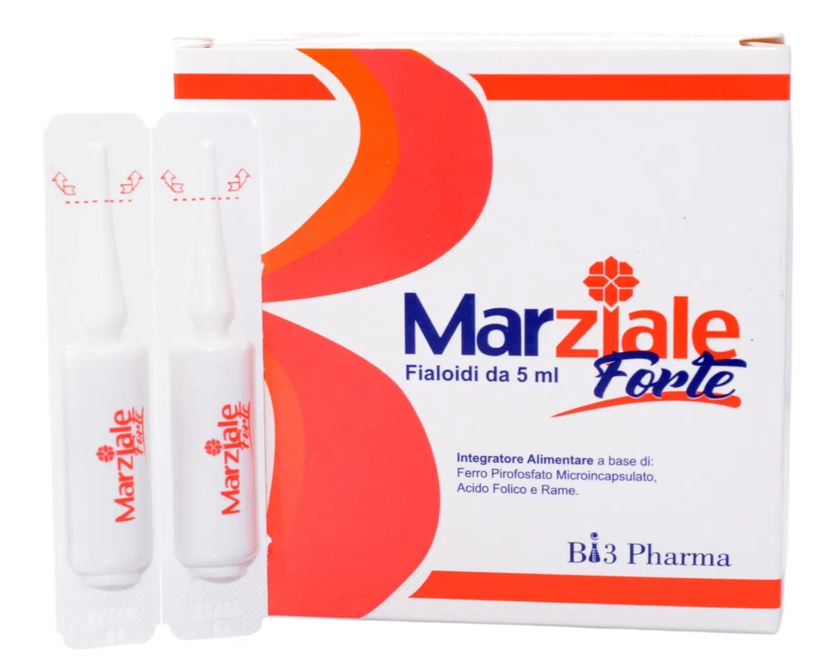 Carenza di Ferro - MARZIALE FORTE integratore di ferro microincapsulato micellare liquido con acido Folico e Rame - Senza retrogusti - nessun disturbo gastrico