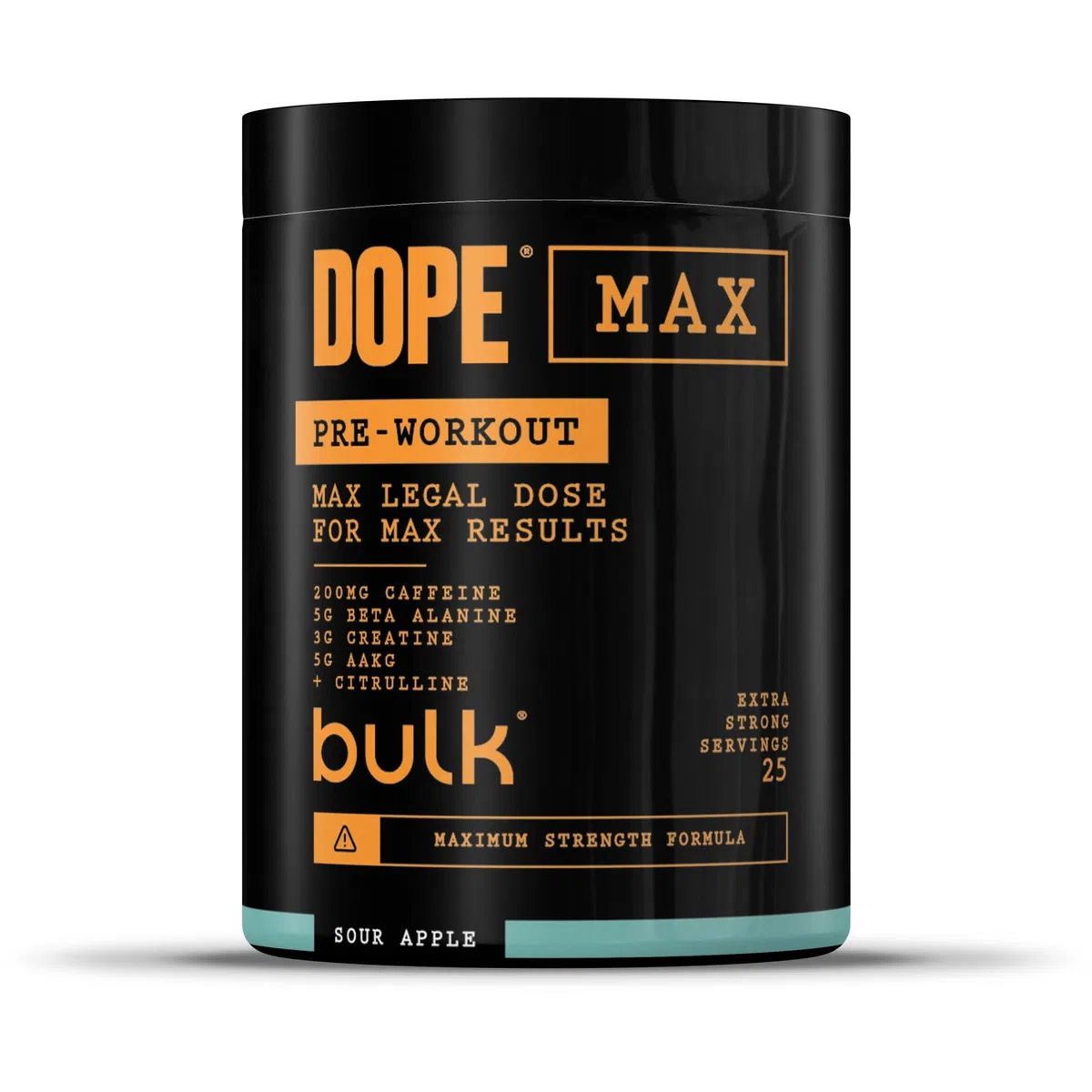 Bulk Dope Max Polvere Pre-allenamento | 563 g | 25 porzioni | Alto Contenuto di Caffeina 200mg | 5g Beta Alanina | 3g Creatina | Miscela AAKG & Citrullina | Vitamina B6 | Sour Apple