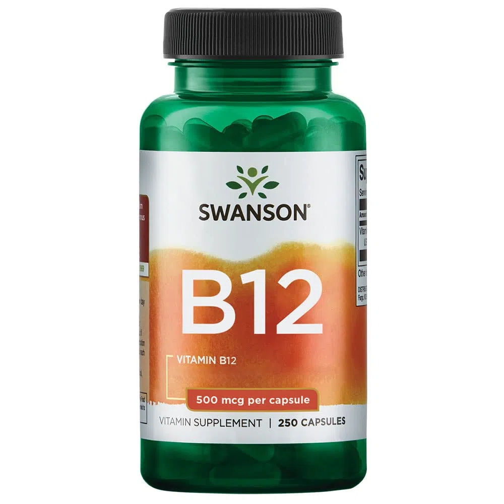 Swanson, Vitamina B12, Cianocobalamina, 500mcg, 250 Capsule, Altamente Dosato, Testato in Laboratorio, Senza Soia, Senza Glutine, Non OGM