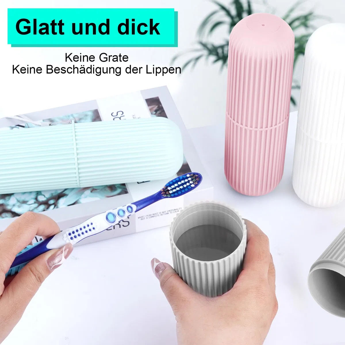 UCEC Astuccio per spazzolino da denti realizzato in materiale PP alimentare di alta qualità, ecologico e durevole., 4: rosa&verde&grigio&bianco + 5, 19.56 cm x 6 cm, Semplice