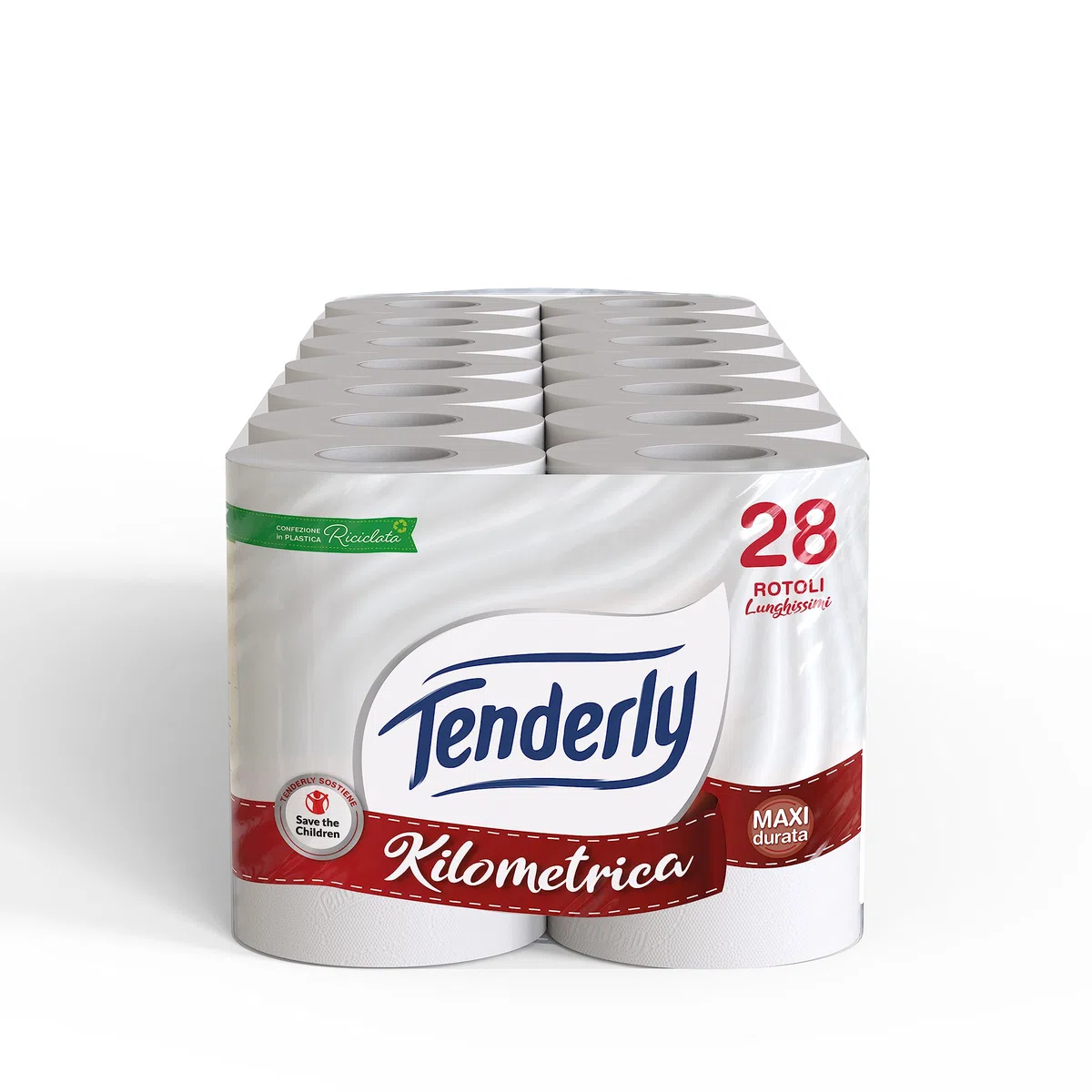 Tenderly Save the Children, 28 Maxi Rotoli di Carta Igienica, 2 Veli, 450* Strappi, Morbida e Adatta alle pelli Sensibili, Made in Italy, Dermatologicamente Testato