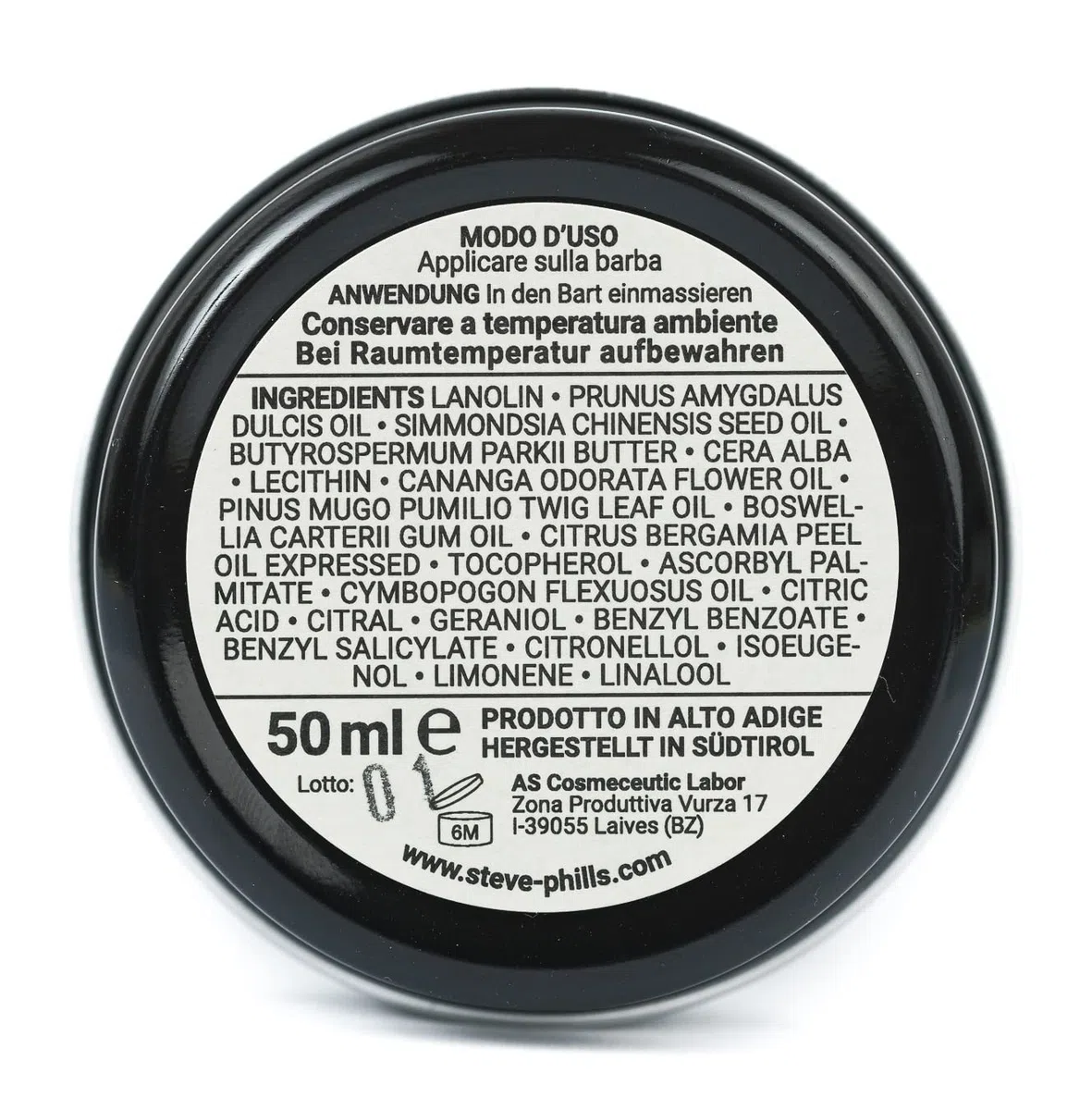 Steve & Phill's Balsamo barba, 50ml - Balsamo per la cura della barba a base di cera d'api, olio di jojoba e olio di pino mugo per una barba liscia e morbida - Qualità artigianale Made in Alto Adige