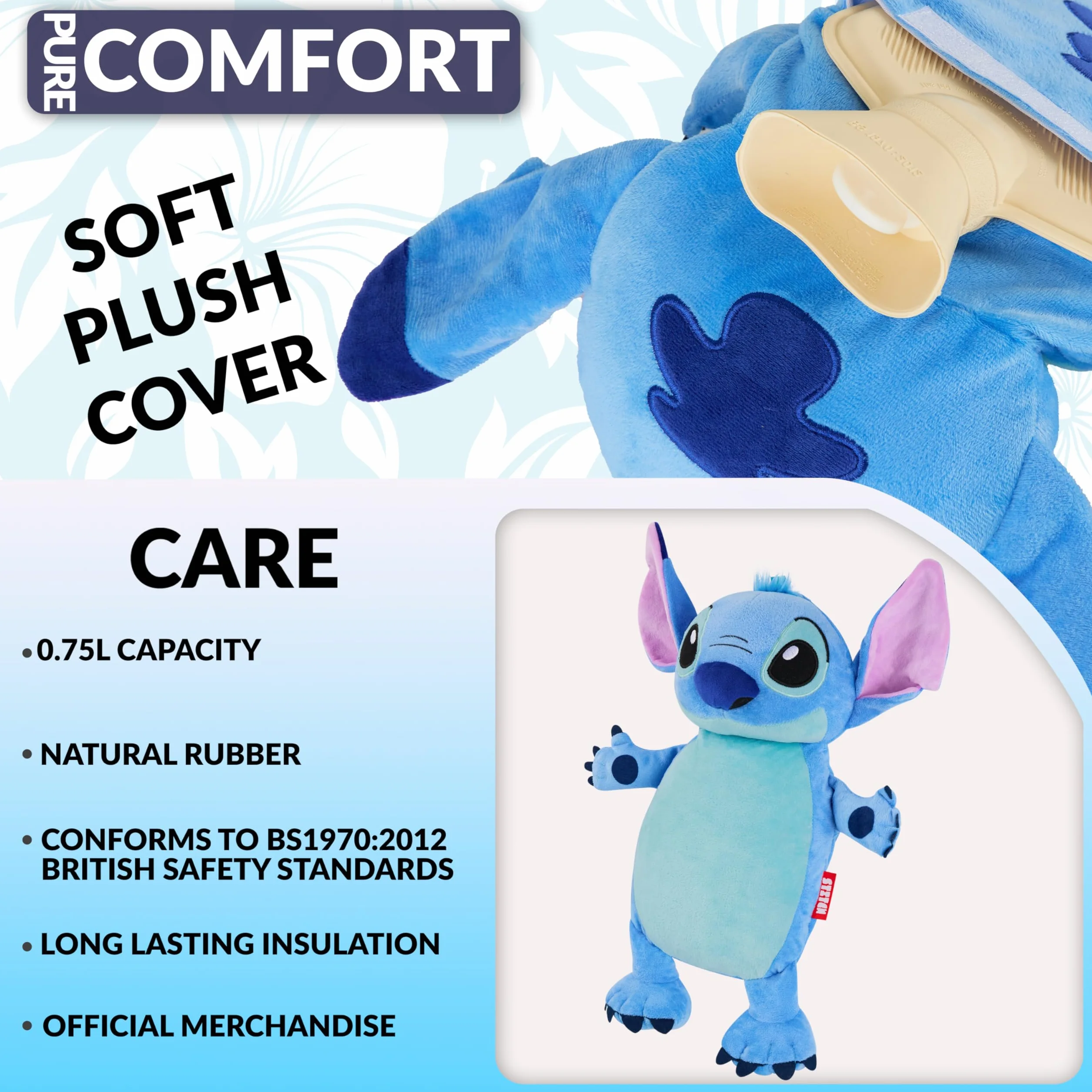 Disney Stitch Borsa Acqua Calda Simpatica con Copertura, Bottiglia Acqua Calda per Alleviare il Dolore alla Schiena Mestruali Collo e Spalle (Stitch 3D_750 ML)