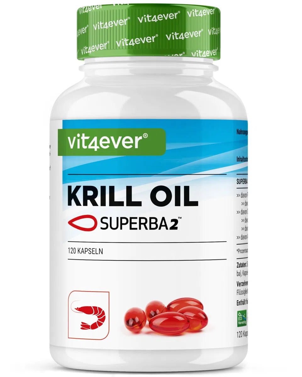 Krill Oil - 120 Capsule - Premium: Superba Antarctic Krill Oil - Ricco di EPA + DHA + Astaxantina + Fosfolipidi + Acidi grassi Omega 3 - Da coltivazione sostenibile.