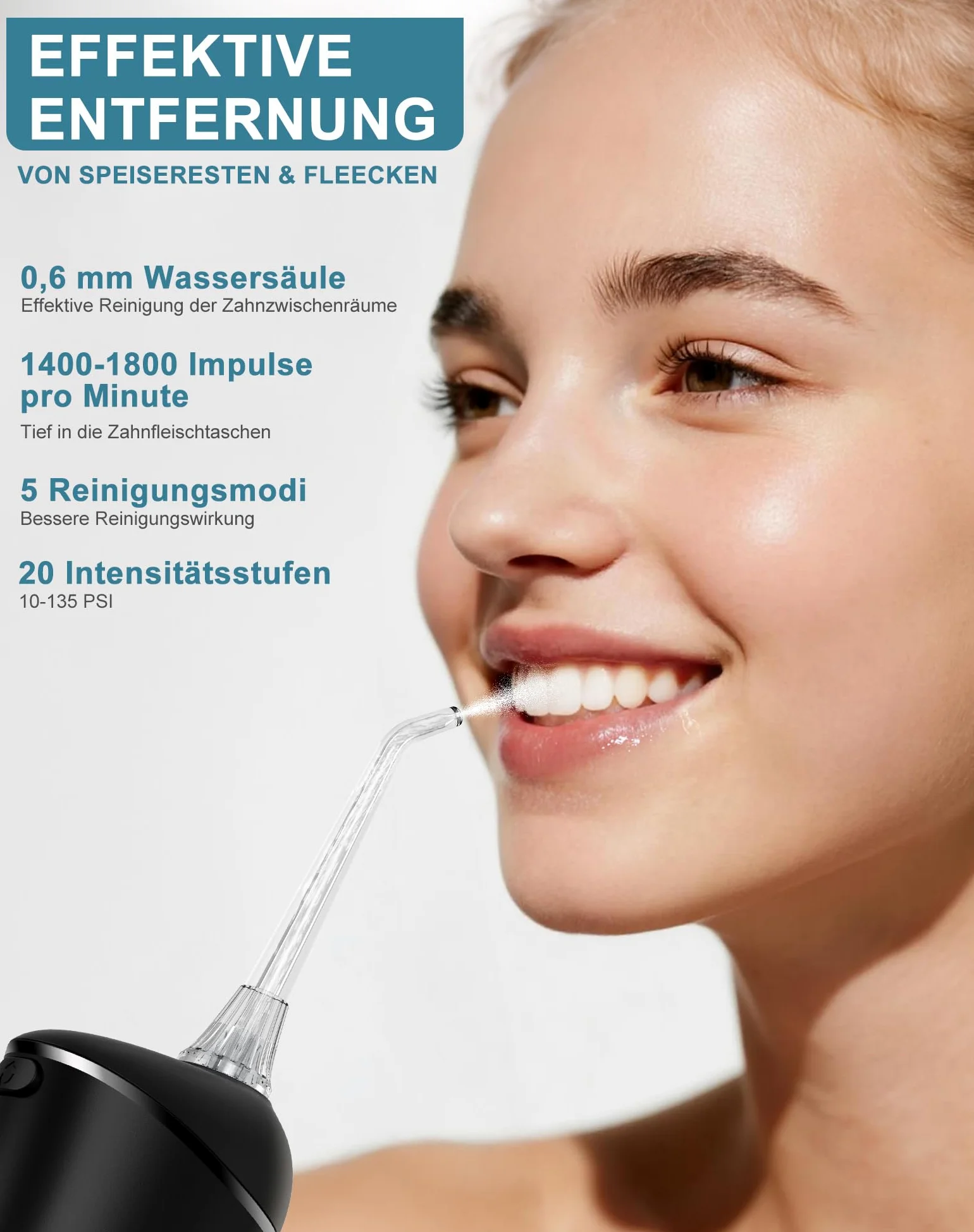 Idropulsore Dentale Portatile DIY, Irrigatore Orale 5 Modalità e 3 Intensità, Irrigatore Dentale Serbatoio 300ML, Ricarica USB, Impermeabile IPX7, Senza BPA, Silenzioso, per Viaggi e Casa