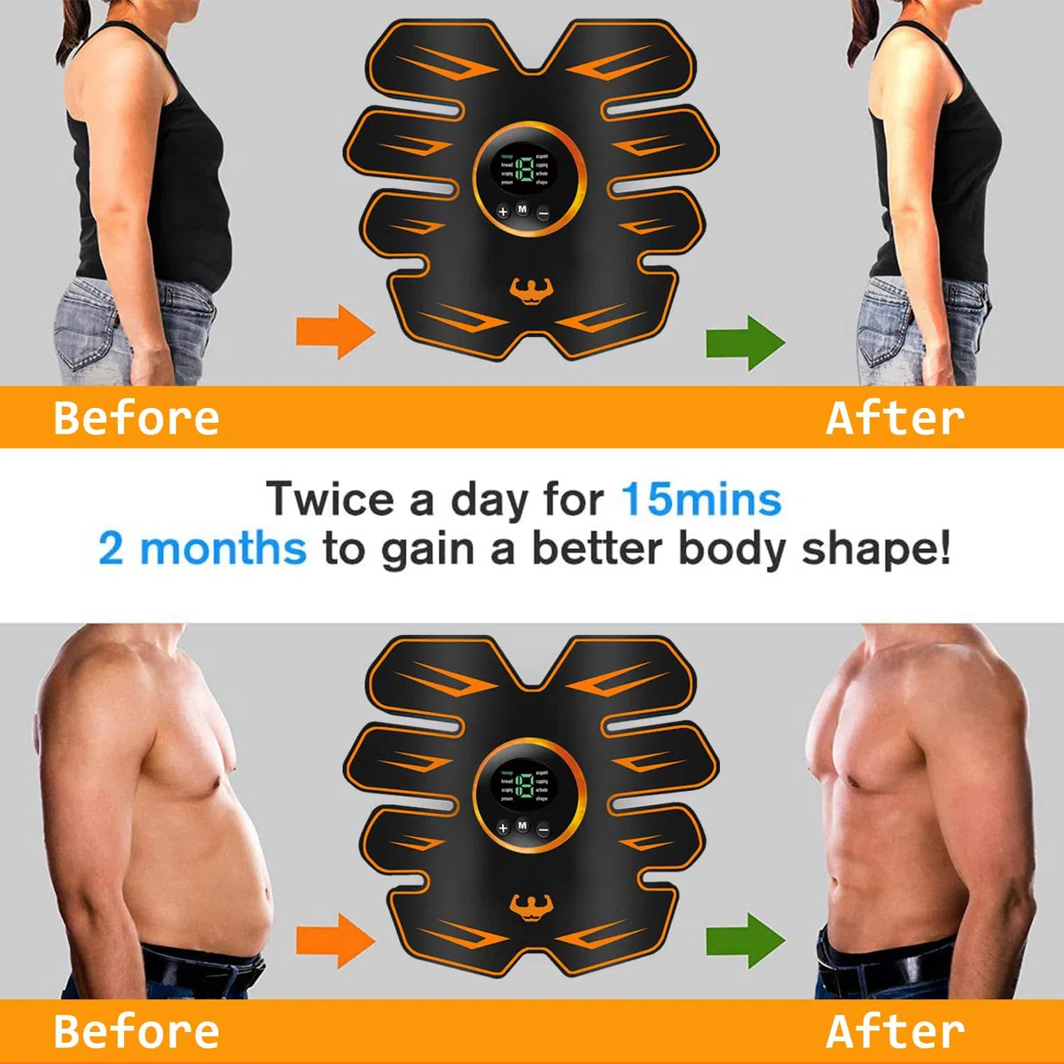 Elettrostimolatore per Addominali,Elettrostimolatore Muscolare,EMS Stimolatore,USB Addominale Tonificante Cintura, Cintura Addominale per Muscoli Addominali snelli e tonici,Addome/Braccio/Gamba