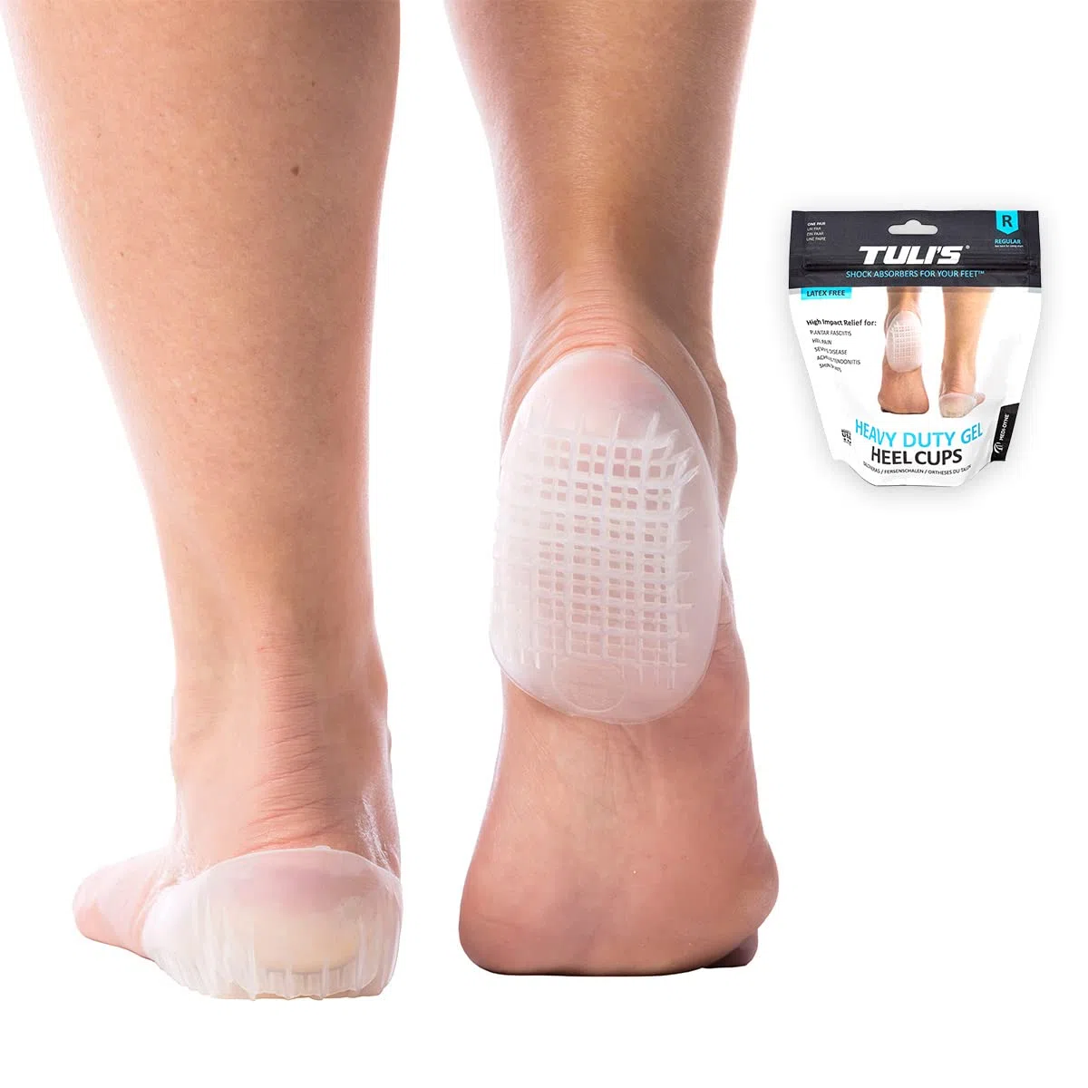 Tuli's Heavy Duty Gel Heel Cups – Talloniere in Gel per Assorbimento degli Urti – Fascite Plantare, Malattia di Sever e Sollievo dal Dolore al Tallone, 1 Paio, Medio