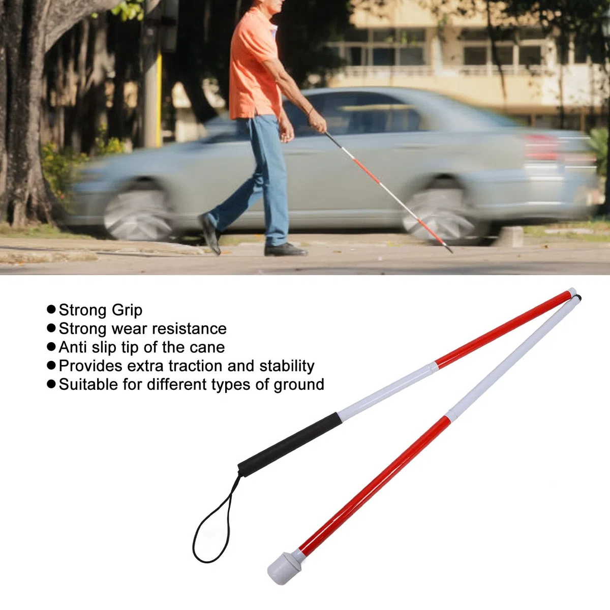 Bastone Cieco Pieghevole, Canna Riflettente in Lega di Alluminio, Bastone Cieco Bianco, Bastone Guida Per Anziani E Non Vedenti,125cm