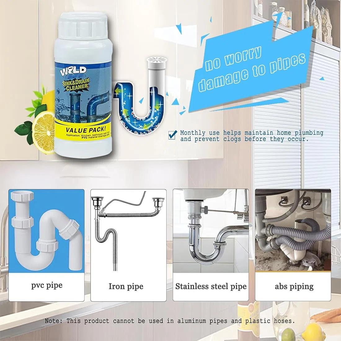 Wild - Detergente per lavelli e scarichi, Wild Powerful S-ink & D-rain, detergente per tubi W-ild, schiuma sbloccante S-ink, per cucina, bagno, WC, doccia, 3 pezzi