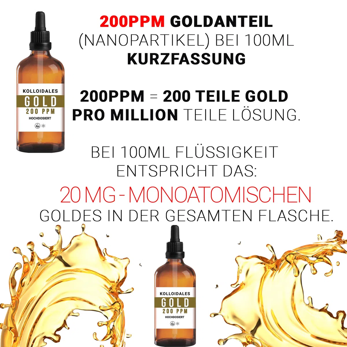 Oro colloidale 200 ppm (100 ml) – Dispersione Premium in vetro marrone farmaceutico con pipetta di precisione – Tecnologia di particelle fini, materiali certificati – Manna Colloidal Gold