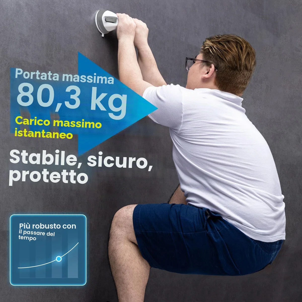LEVERLOC Maniglie Doccia per Bagno 31 CM, MAX 110 KG Maniglione a Ventosa, Impugnatura di Sicurezza per Anziani, Disabili, Resistente, Senza Foratura e Corrimano Rimovibile Handy Grasp Pro, Grigio