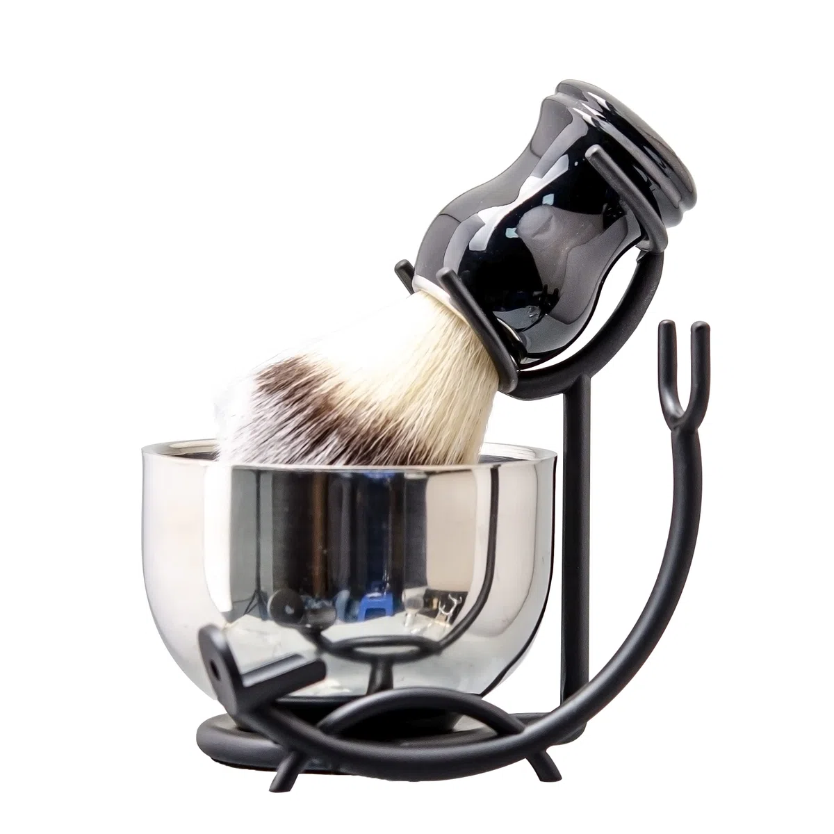 Grandslam Set di Pennelli da Barba Premium, 3 in1 Pennelli da Barba da Uomo, Supporto e Ciotola in Acciaio Inox, Kit Tradizionale per Rasatura a Umido, Set da Barba Manuale per Regalo da Uomo (Nero)