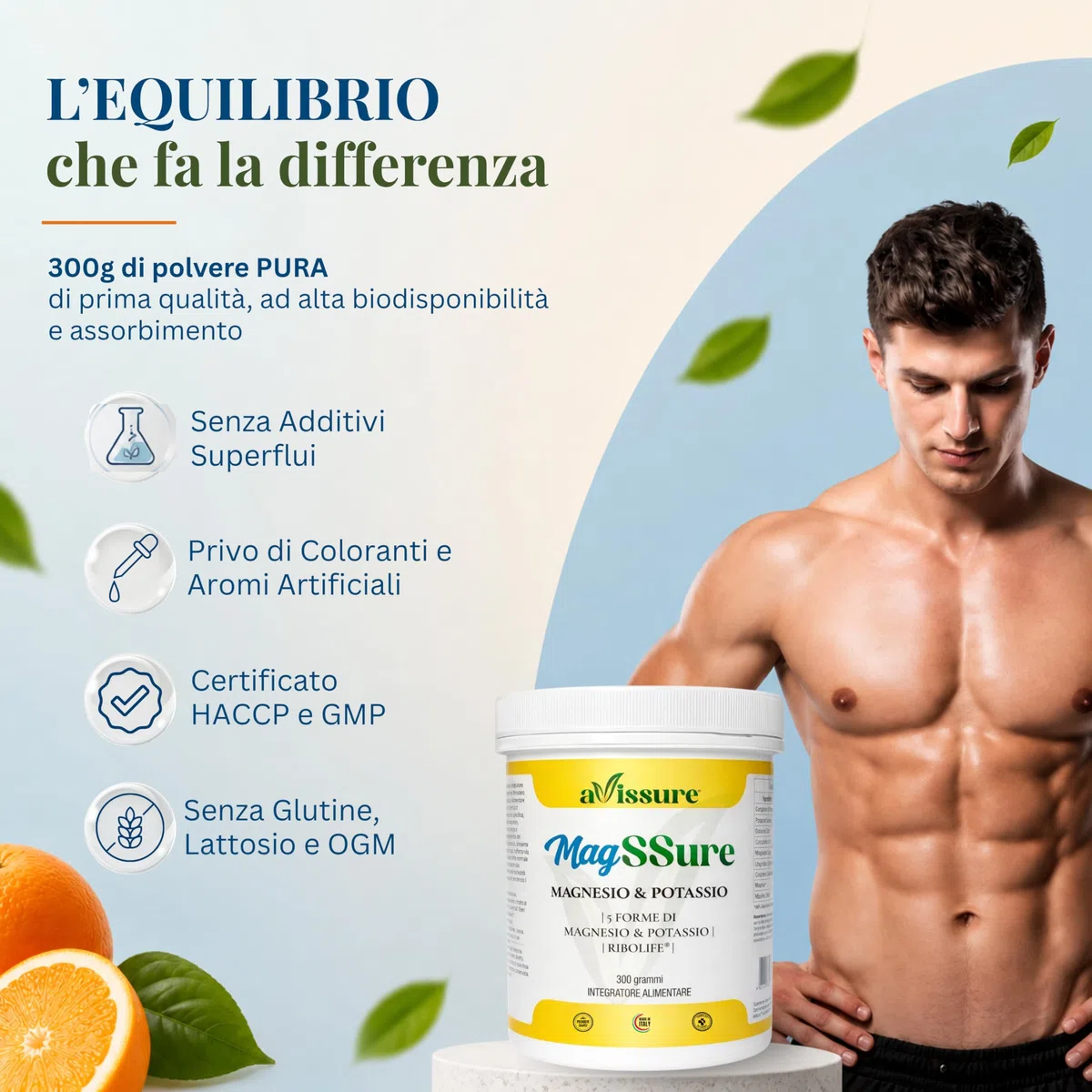 Magnesio e Potassio avissure MagSSure, Integratore Magnesio Complesso con 3 Sali Magnesio, Potassio Citrato e Carbonato 3:2, con Ribolife, Funzione Muscolare e Nervosa, Senza Lattosio, Glutine e OGM