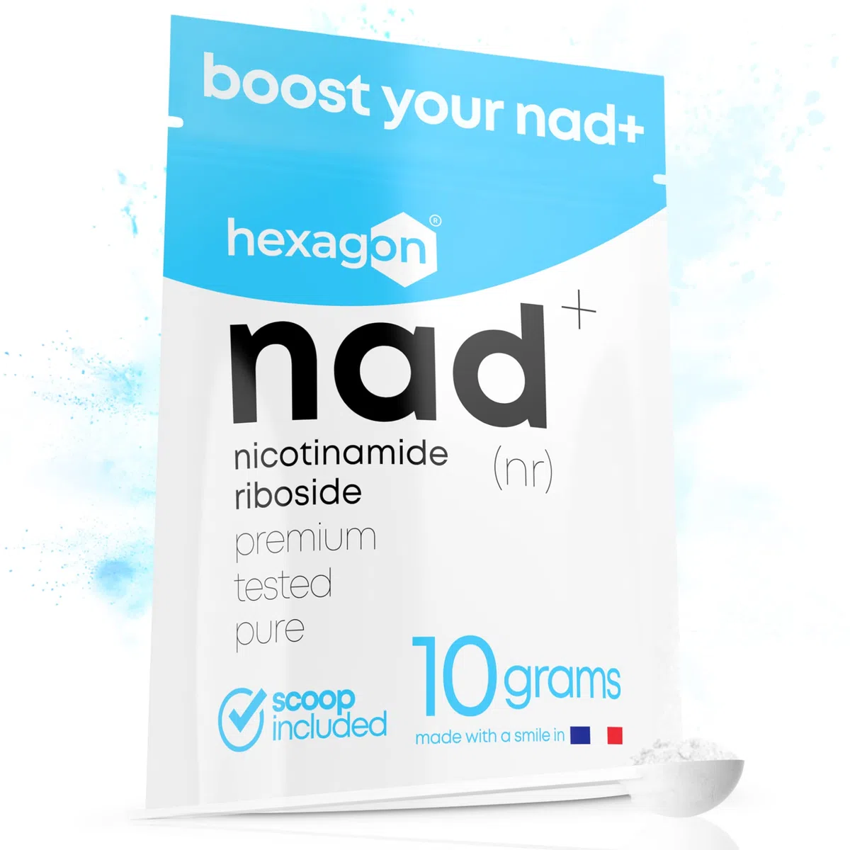 NAD+ Nicotinamide Riboside Chloride - Polvere 10 Grammi - +31 Giorni di Cura - Contro l'Età e la Stanchezza, NAD Booster - Made in France - Hexagon
