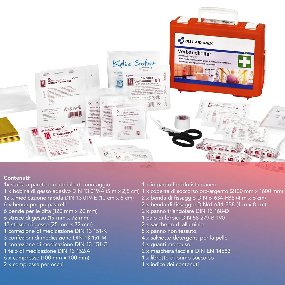 First Aid Only Cassetta Pronto Soccorso First Aid Only Con Maniglia, Din 13157, Inclusi Vetri Divisori, Supporto Per Parete, Viti E Tasselli, Arancione, P-10020-1170 Gr