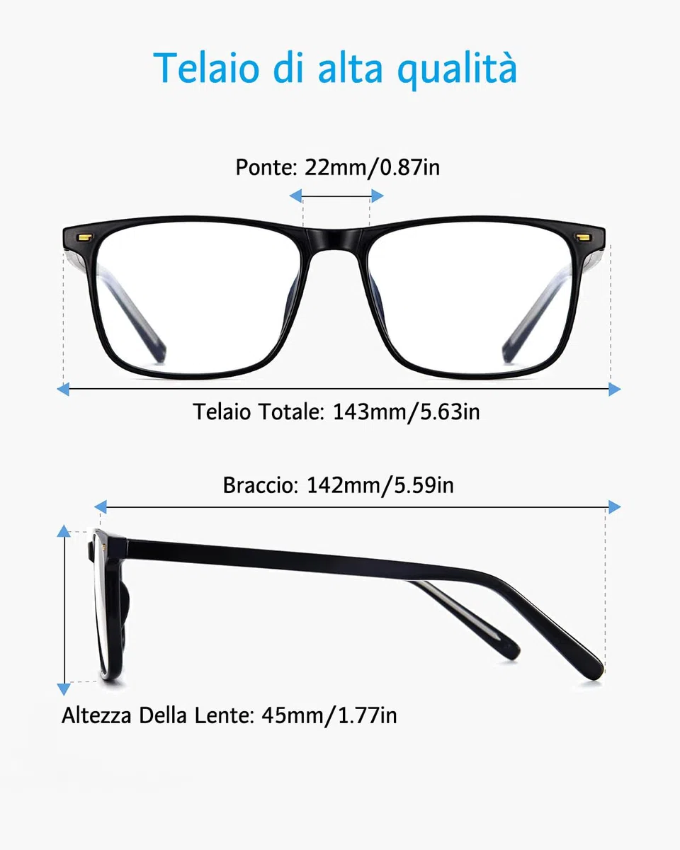 ANRRI Occhiali Anti Luce Blu Uomo Donna, Montatura Rettangolare Nera, Occhiali Computer e Gaming Anti Riflesso, Leggeri e Confortevoli