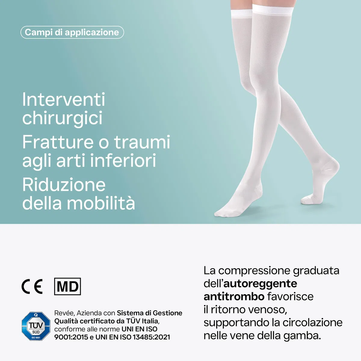 REVÉE Calze Autoreggenti Unisex a Compressione Graduata, Calze Antitrombo Post-Operatorie mirata alla coscia, con Foro d’Ispezione, Elastiche e Compressive