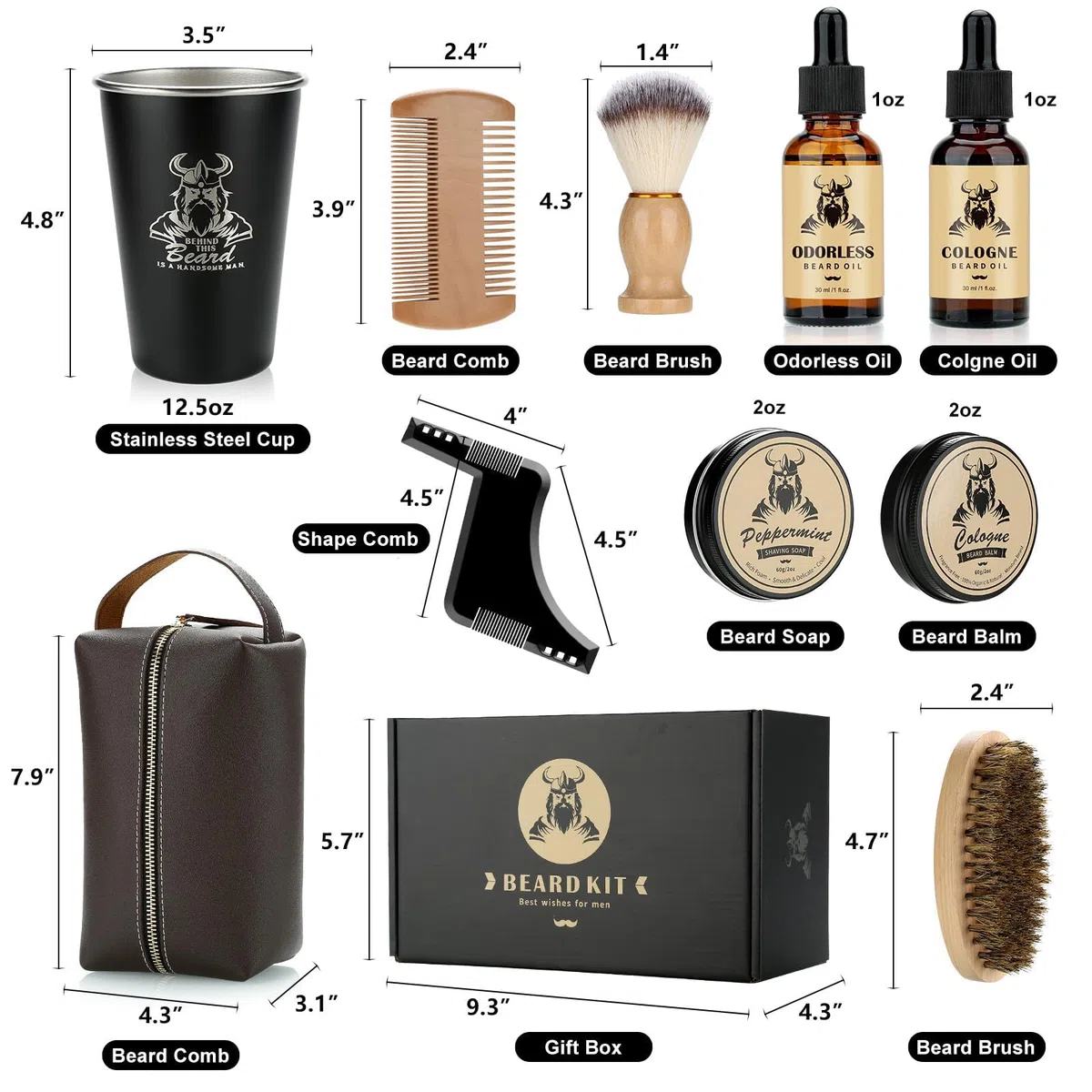 Exreizst Kit Barba per Uomo,Regalo Cura della barba Uomo Completo Professionale per Marito Papà -con2Olio per la crescita della barba, balsamo, pennello, pettine,sapone barba, tazza custodiaViaggio