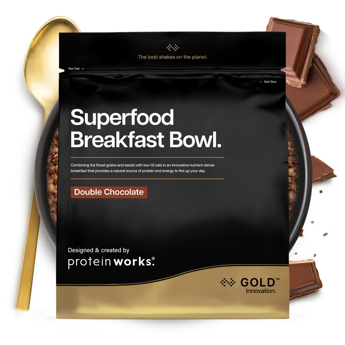Protein Works | Superfood Breakfast Bowl – GOLD Innovation, Cereali proteici premiati, Colazione ad alto contenuto proteico, Semi, Avena, Ricca di fibre, Doppio Cioccolato al Latte, 20 Porzioni, 1.2kg