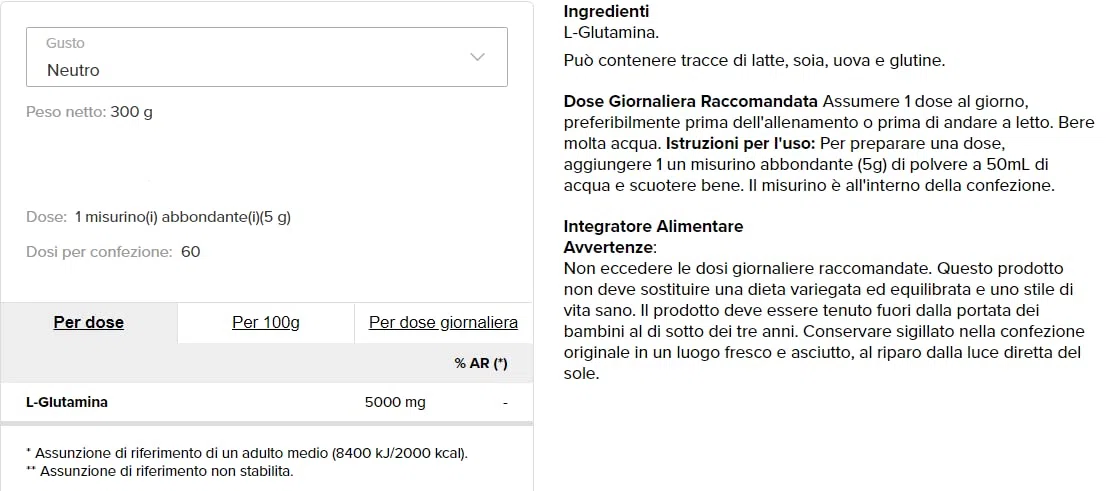Prozis Xcore Series Glutamine 300 gr - glutamina pura, gusti a scelta (naturale)