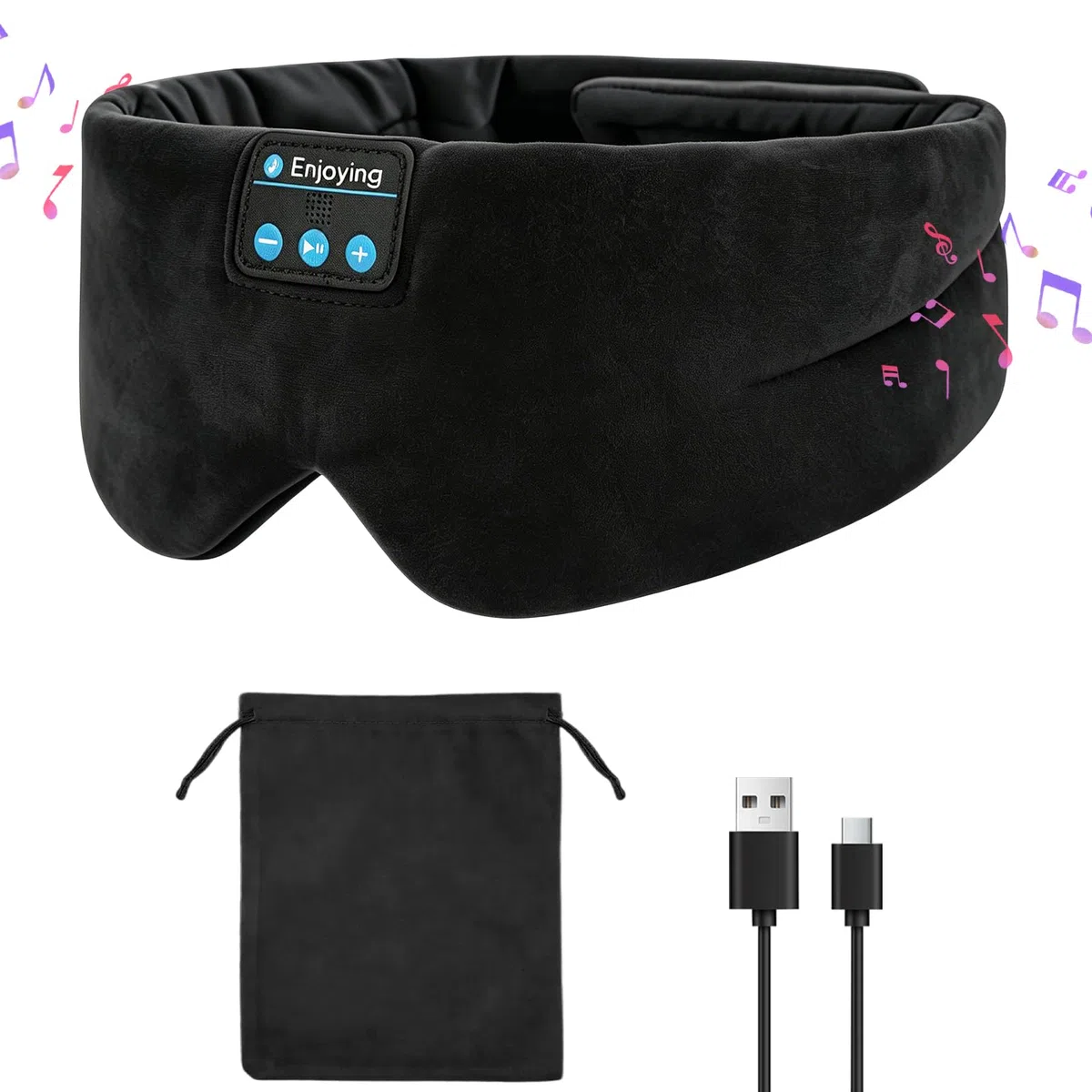 Flintronic Mascherina per Dormire con Cuffie Bluetooth, Mascherina per Dormire in Seta e Fascia, Maschera Occhi per Dormire per Bloccare la Luce, per il Sonno, Viaggi, Pisolino, Meditazione