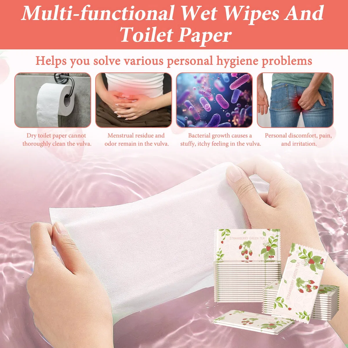 100 PCS Salviette Igienizzanti Mani,salviettine Monouso Singole,water Wipes,Formula Delicata, Adatta All'uso in Casa, in Ufficio E All'aperto.