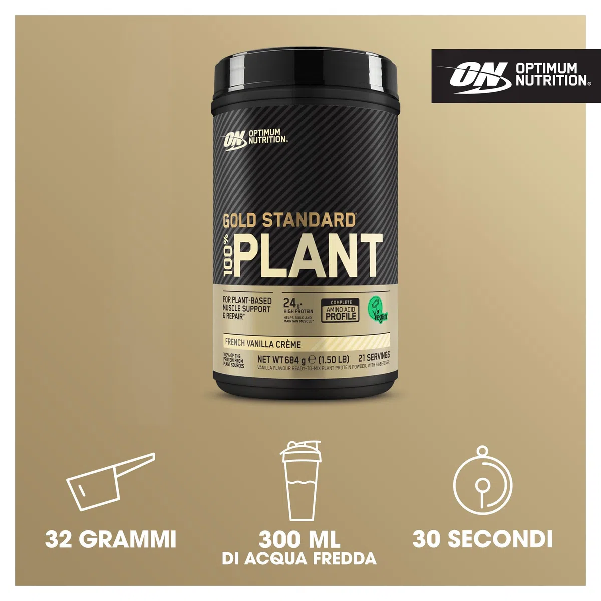 Optimum Nutrition Gold Standard 100% Proteine Vegetali in Polvere, Gusto Crema alla Vaniglia Francese, 684g, 21 Porzioni