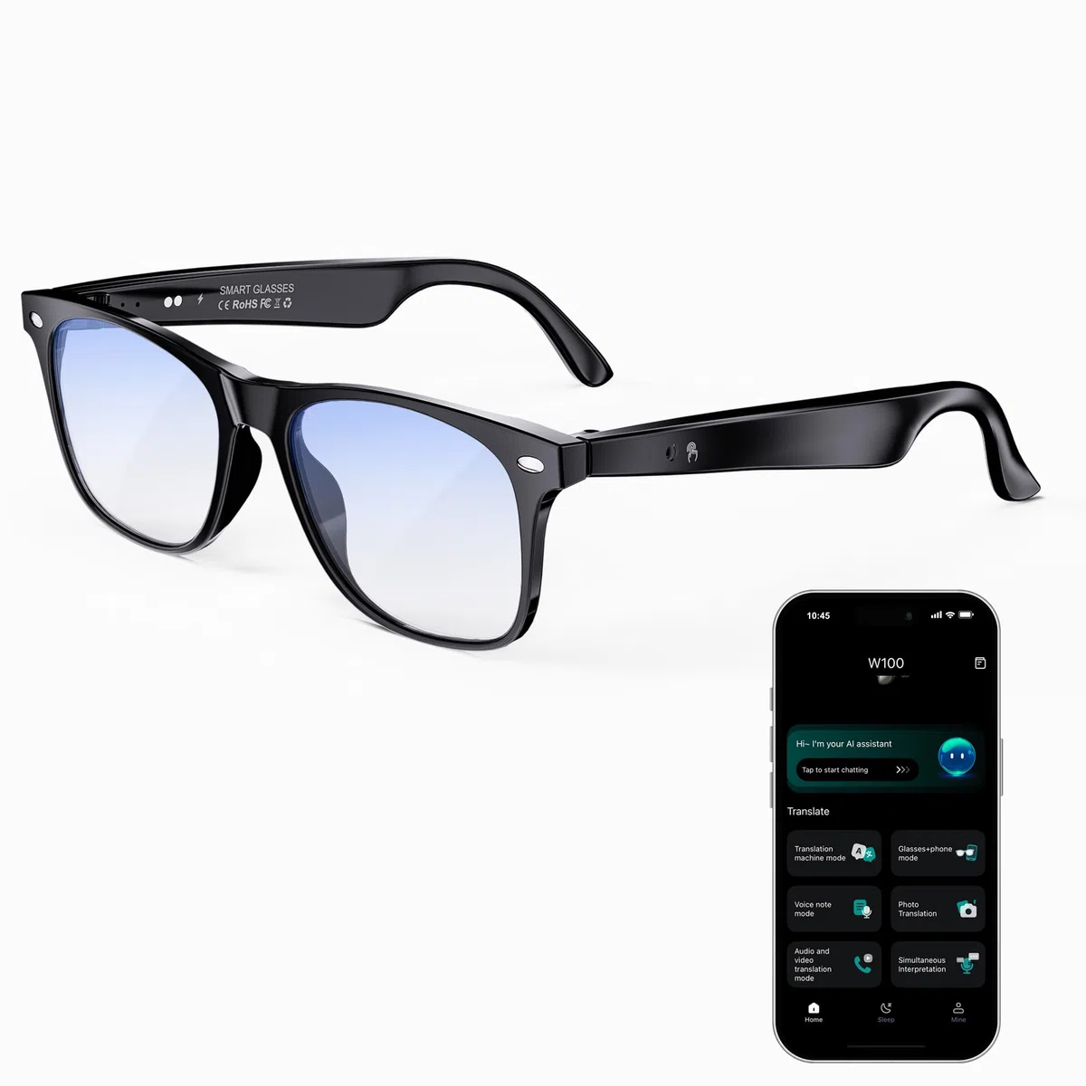 Occhiali Smart Bluetooth per Donna e uomo, Occhiali Bluetooth con Altoparlante a Orecchio Aperto, Controllo Vocale, Traduzione AI