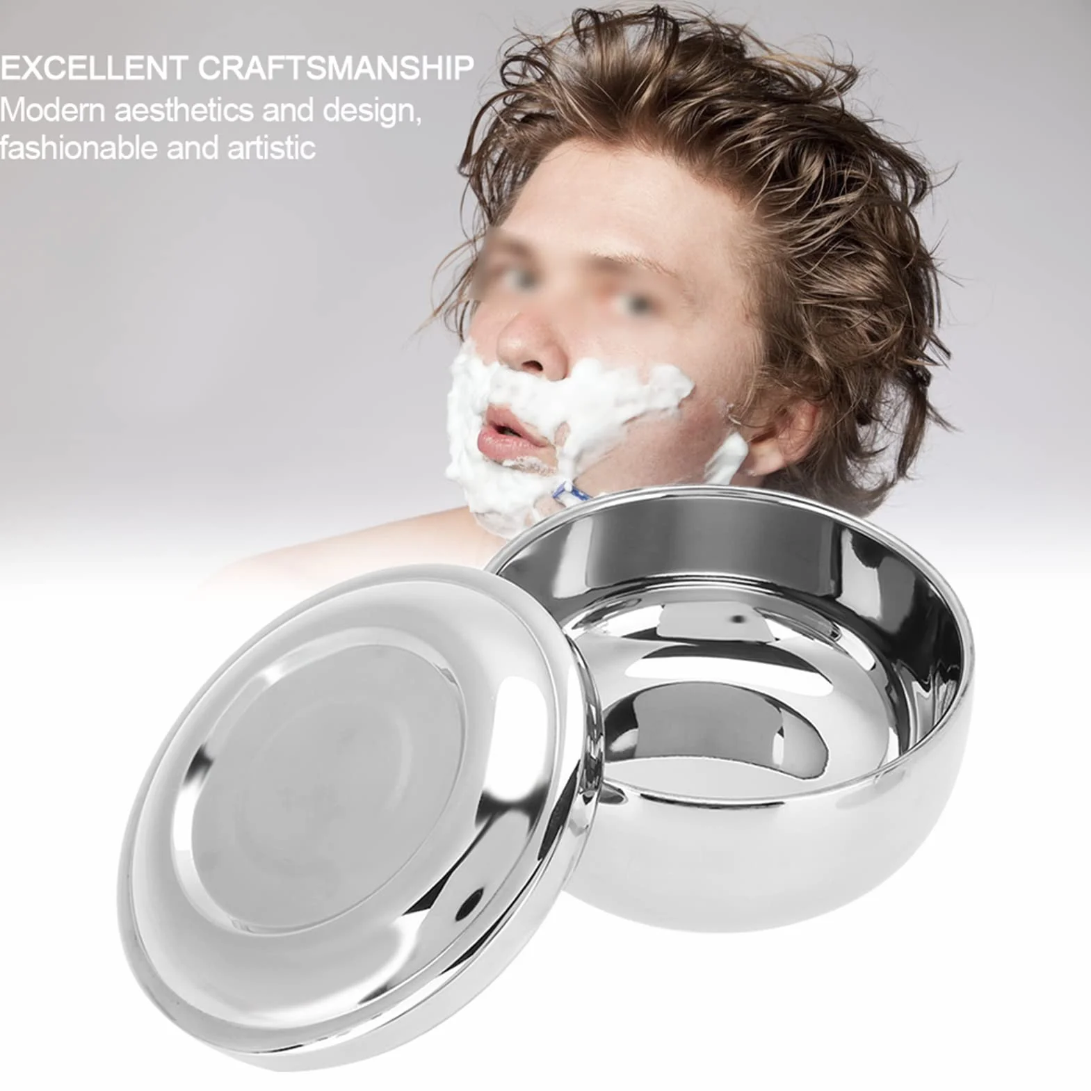 Prodotto di bellezza universale da uomo Ciotola per sapone da barba in acciaio inossidabile Ciotola per schiuma da barba con coperchio a specchio
