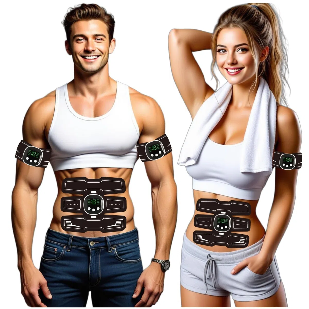 AILEDA Elettrostimolatore Muscolare, EMS Suscolo Addominale,LCD Display,Elettrostimolatore per Addominali,ABS Trainer/Toner per Addome/Braccio/Vita/Gambe 8 modalità 19 intensità