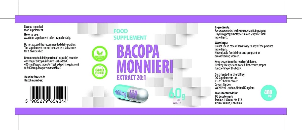 Bacopa Monnieri Brahmi Estratto 8000Mg Equivalente (400Mg Di Estratto 20:1) - 120 Capsule Vegan