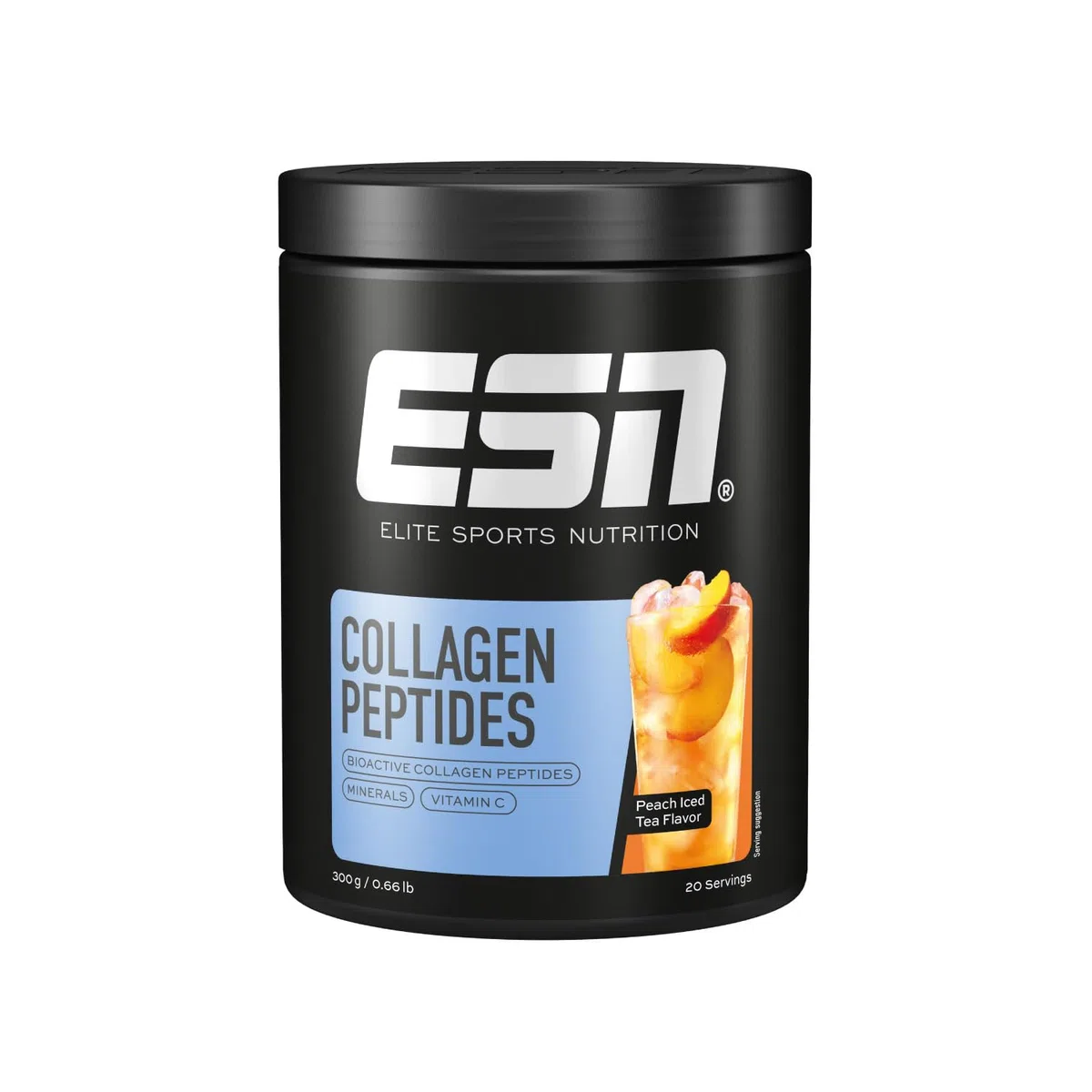 ESN Collagen Peptides, Tè freddo alla pesca, 300 g, 20 porzioni, collagene in polvere, prodotto in Germania