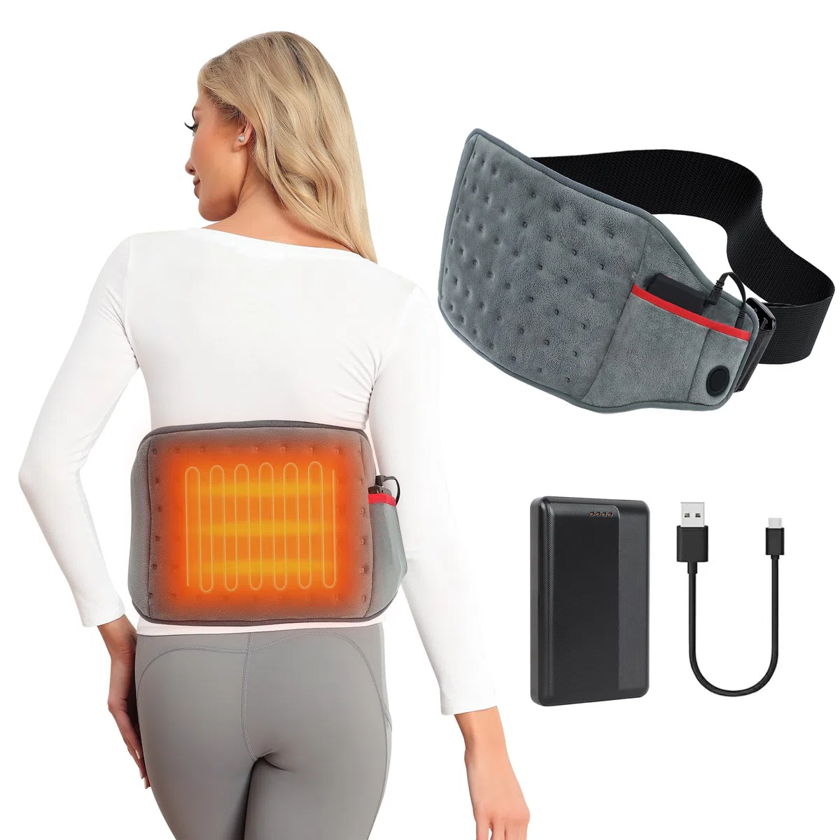 Termoforo, Fascia Lombare Riscaldante con 10000mAh Batteria 3 Livelli di Temperatura, Termoforo Elettrico Allevia il Dolore Corporeo per Schiena, Cervicale, Addome