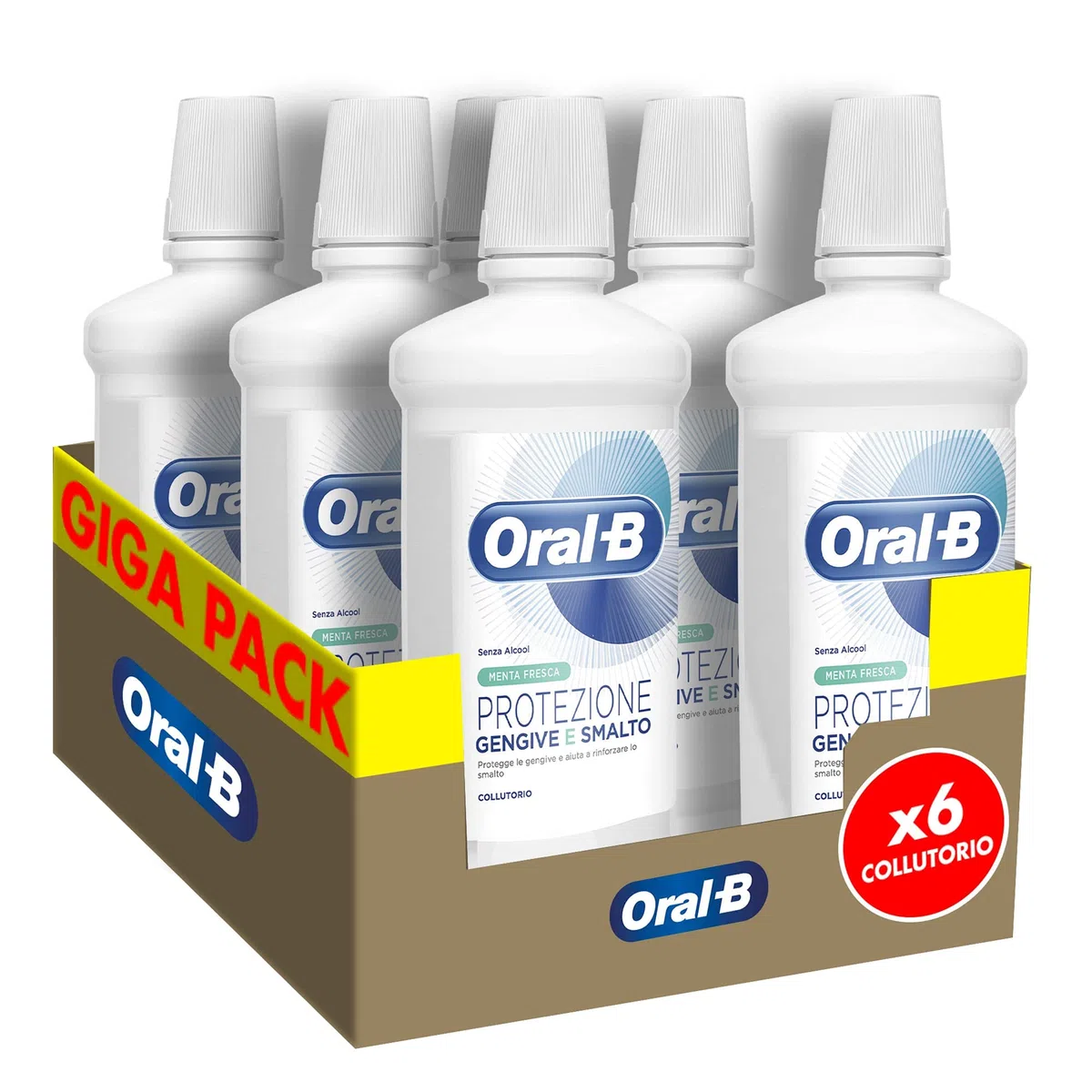 Oral-b Collutorio Protezione Gengive e Smalto 6x500ml, Pulizia Denti Efficace e Igiene Orale Completa, Sapore Menta Fresca