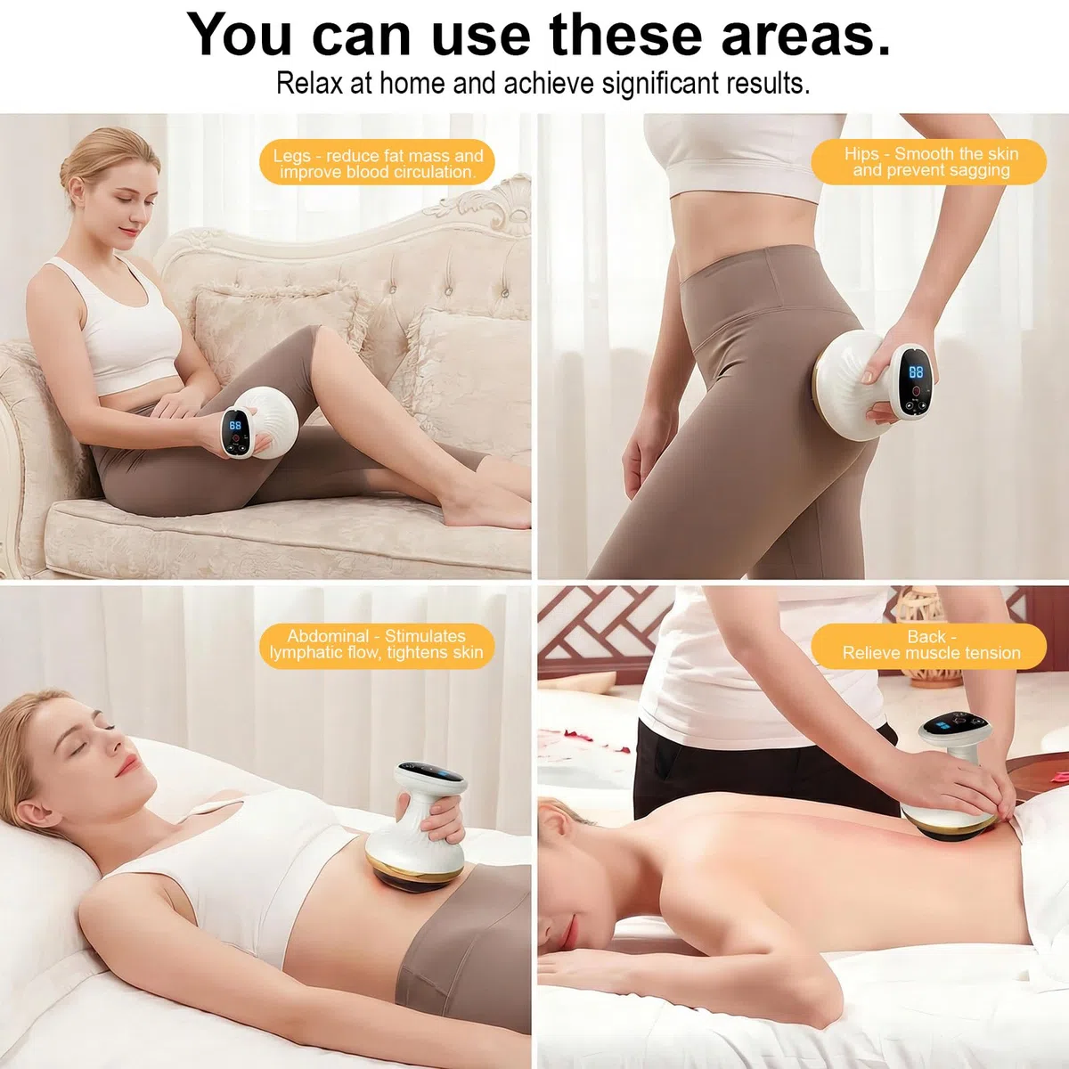Massaggiatore elettrico 4 in 1 anti-cellulite, massaggiatore sottovuoto con funzione di calore, 9 livelli di intensità di aspirazione e riscaldamento, dispositivo Gua Sha per gambe, addome, braccia