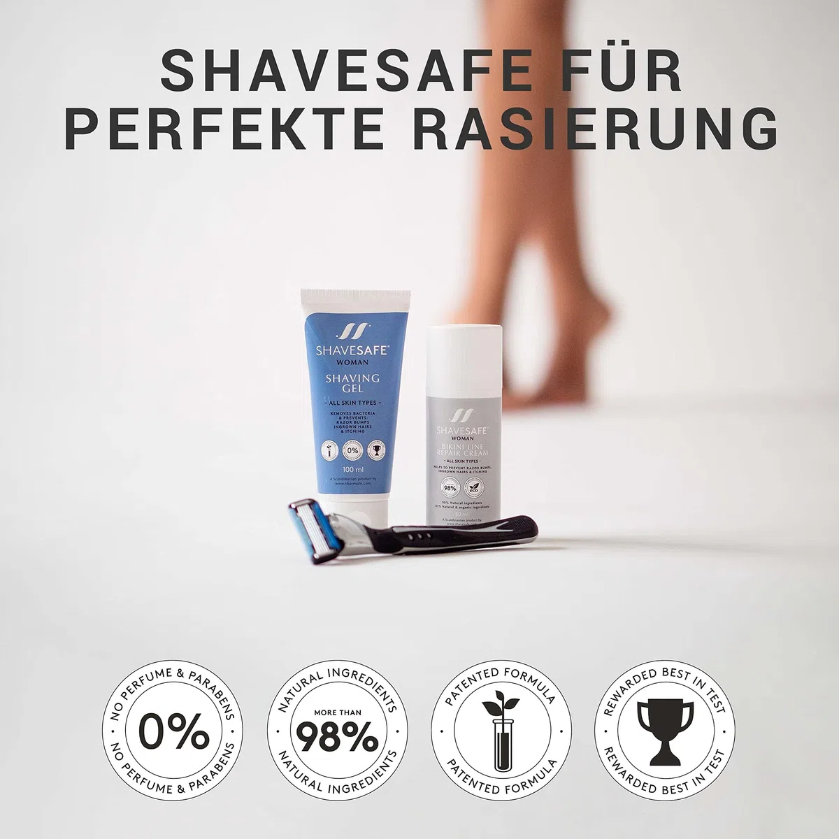 ShaveSafe, 3 confezioni da 100 ml, rasatura liscia e setosa senza irritazioni, riduce facilmente le scottature e i peli incarniti, approvata dal dermatologo per una rasatura delicata e sicura