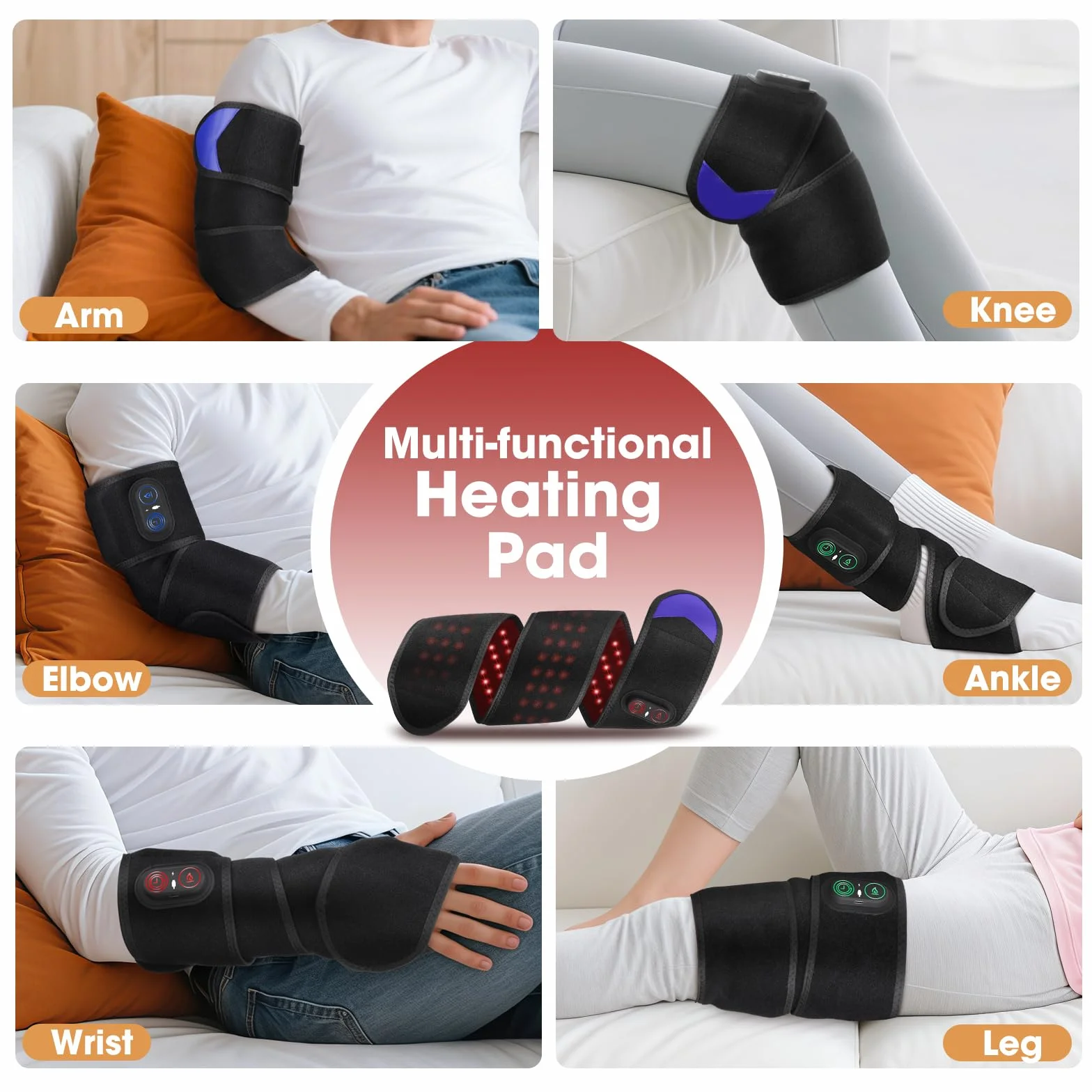 Impacco Riscaldante Senza Fili, Cuscinetto Riscaldato Regolabile Per Polso Caviglia, Cuscinetto Avvolgente Per Il Corpo A Portatile Con 3 Livelli Termici, 3 Tempi Selezionabili, Batteria Da 5000mAh